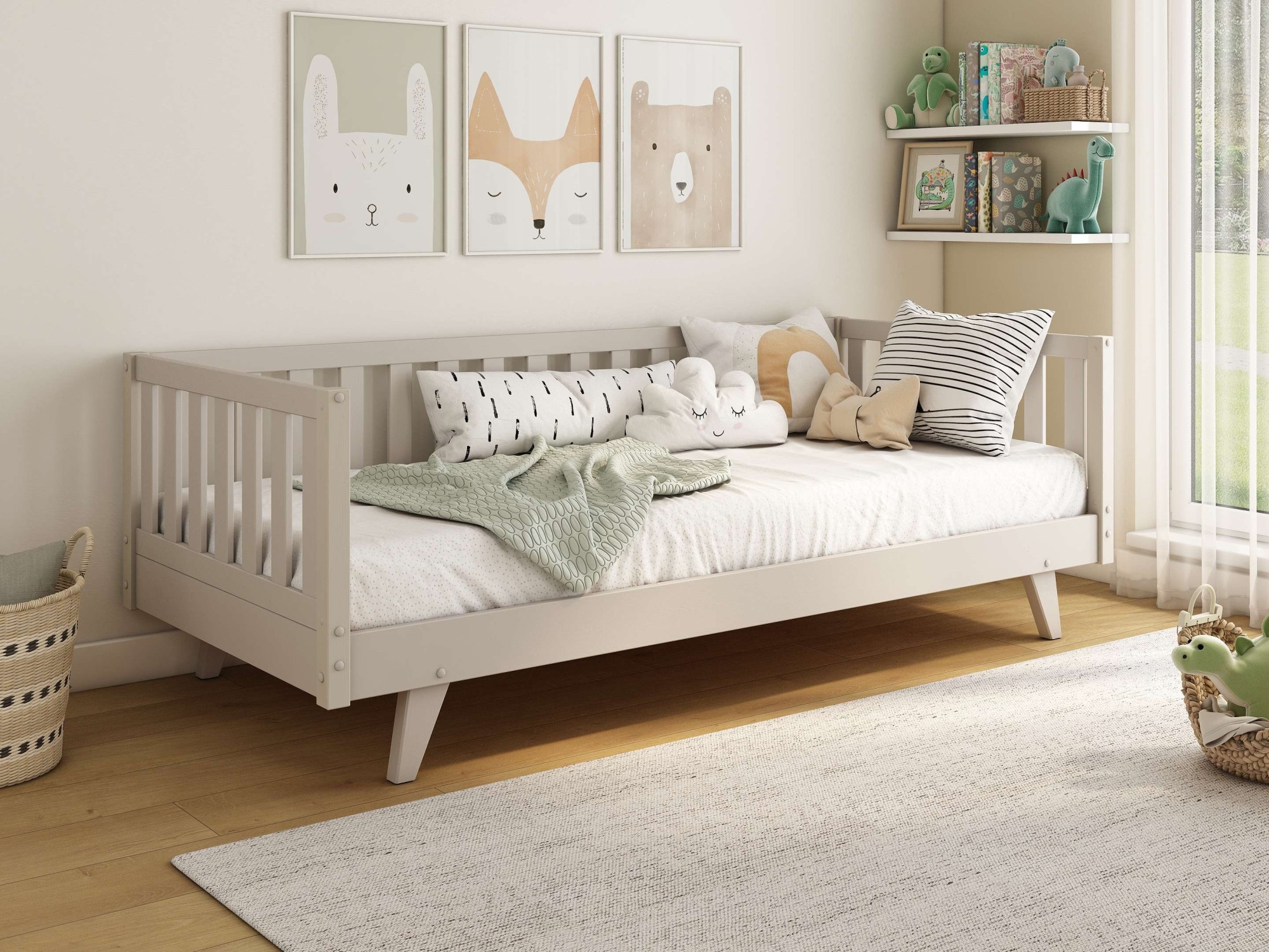 GOODproduct Lit d'enfant »Avelin« Pin massif, certifié FSC®, en couleur tendance cachemire beige