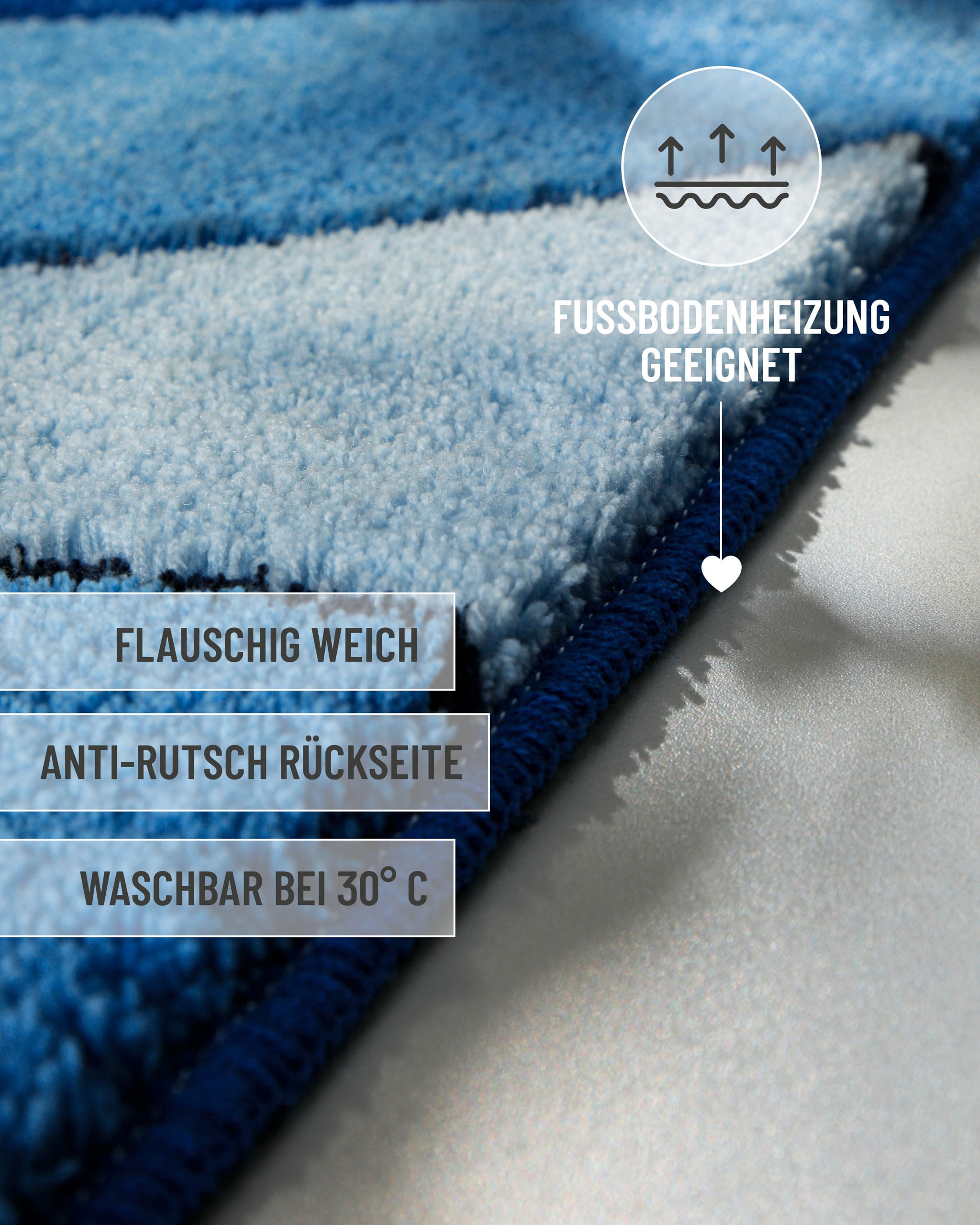 Homie Living Badematte »Monte Cavo« Höhe 25 mm rutschhemmend beschichtet fussbodenheizungsgeeignet | strapazierfähig Badteppich, Wellen-Muster, weich, rutschhemmend, waschbar, getuftet