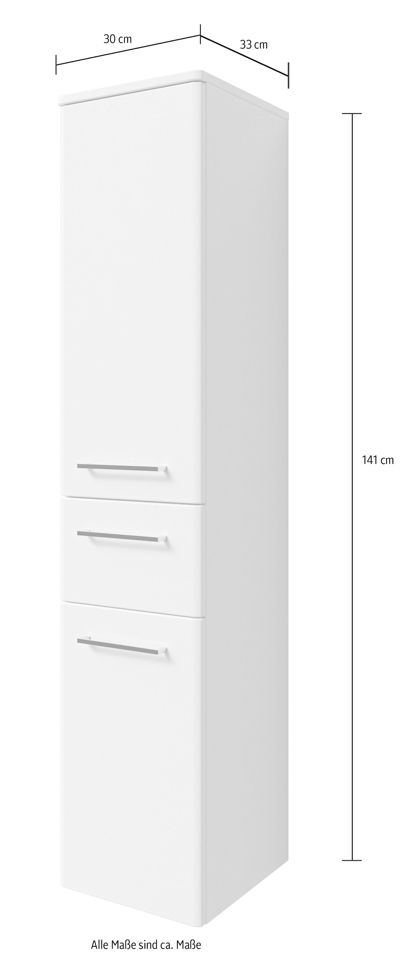 Saphir Armoire intermédiaire »Quickset 316 Badschrank 30 cm breit, 2 Türen, 1 Schublade« Armoire de salle de bain midi avec amortisseur de porte, poignées chromées brillantes