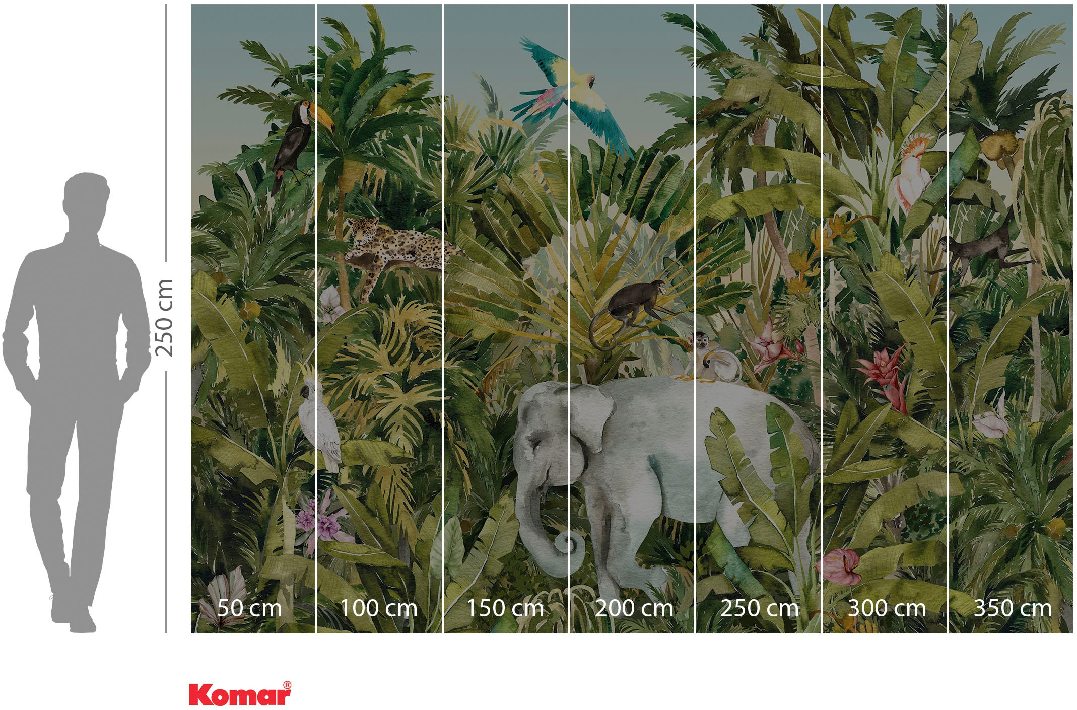 Komar Fototapete »Jungle Expedition« bedruckt glatt 350 x 250 cm (Breite x Höhe) - Tapete, Vlies, Wohnzimmer, Schlafzimmer