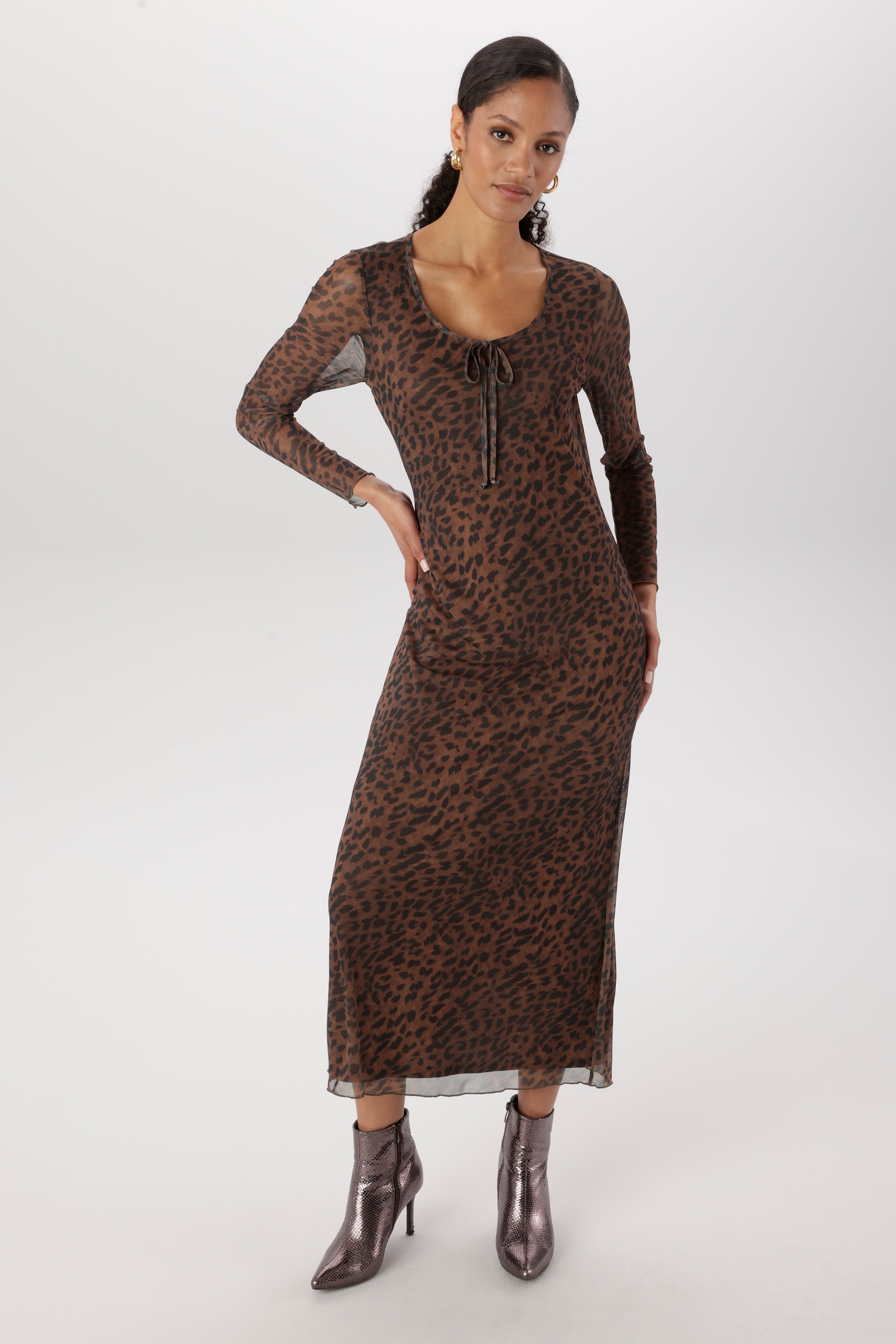 Aniston SELECTED Robe midi en qualité mesh et imprimé animal tendance - NOUVELLE COLLECTION