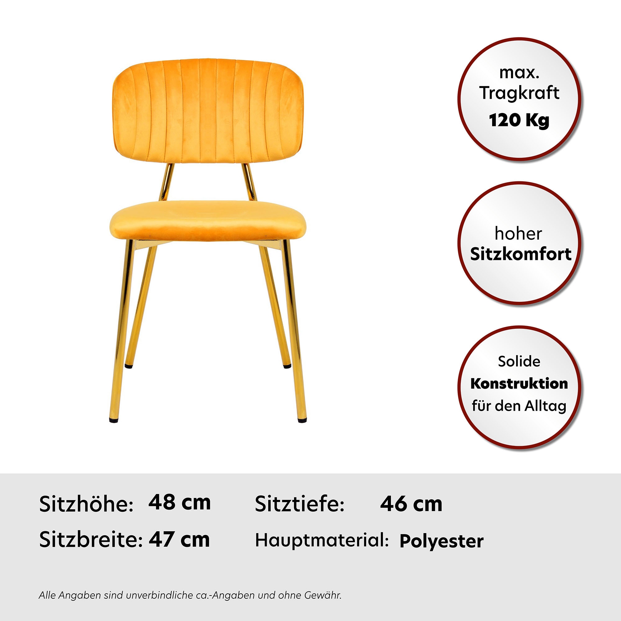 Kayoom Esszimmerstuhl »Stuhl Kian 125 2er-Set,filigranes Metallgestell,pflegeleicht Samtbezug« (Set) 2 Stk.samtweicher Bezug, pflegeleichter Samtbezug