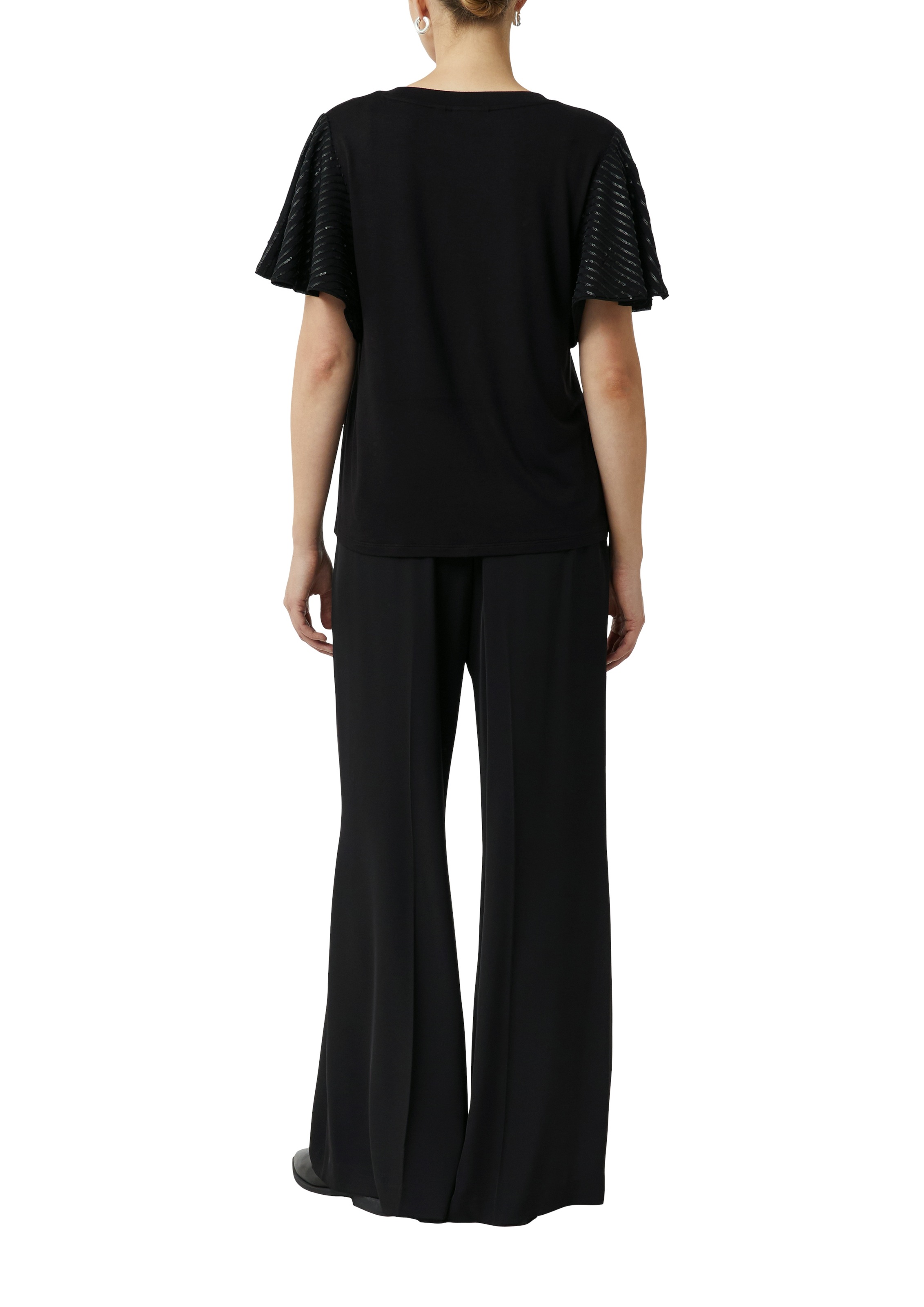 Comma Shirt à col rond , mit Pailletenbesatz an den Ärmeln
