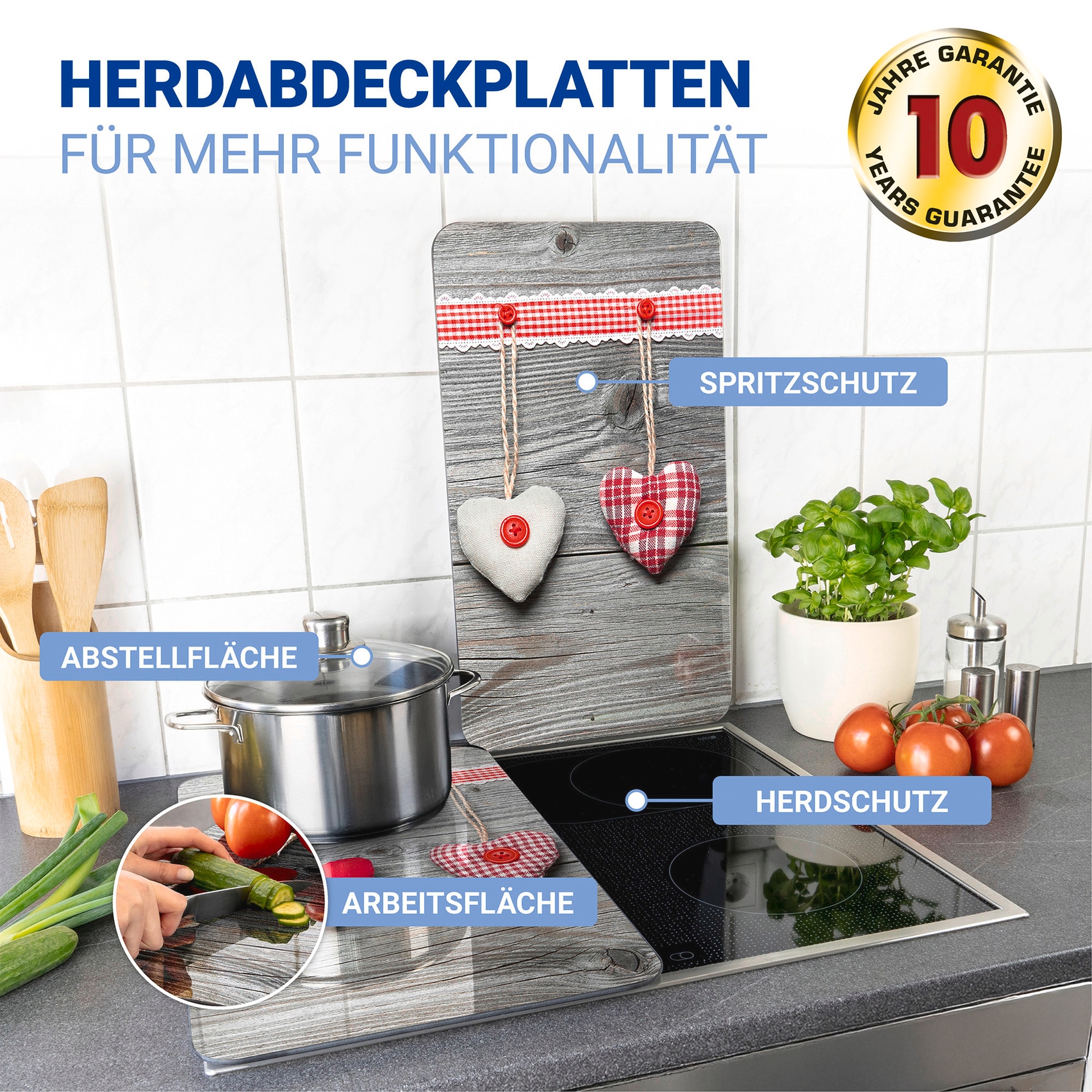 WENKO Herd-Abdeckplatte »Universal Modell Herzen« Herdabdeckung für alle Herdarten, kratzfest, mit rutschfesten Füssen