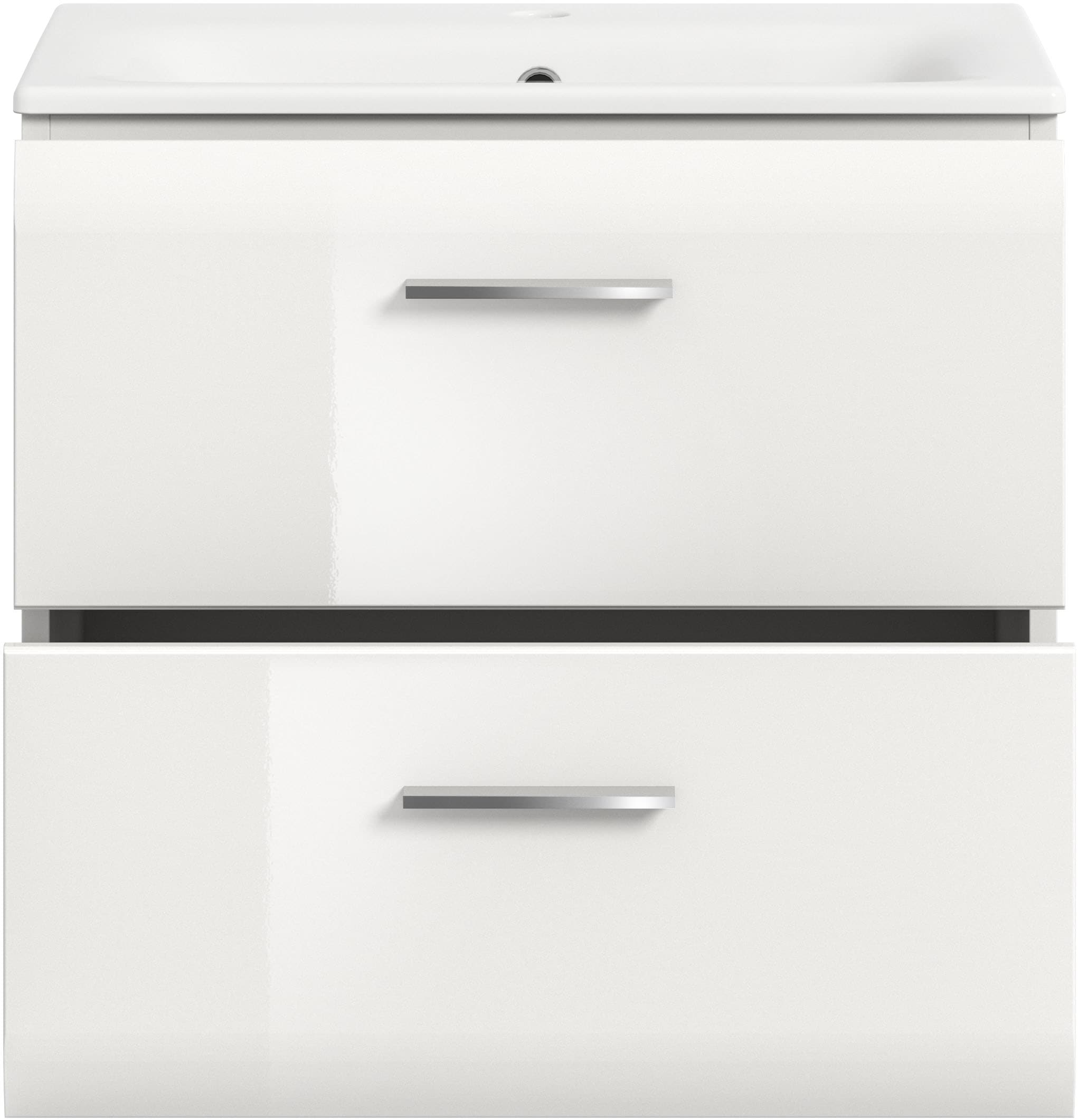 INOSIGN Waschbeckenunterschrank 2 Stk. tlg. Florenz, Waschtisch inkl. Waschbecken, Weiss Hochglanz Tiefzieh