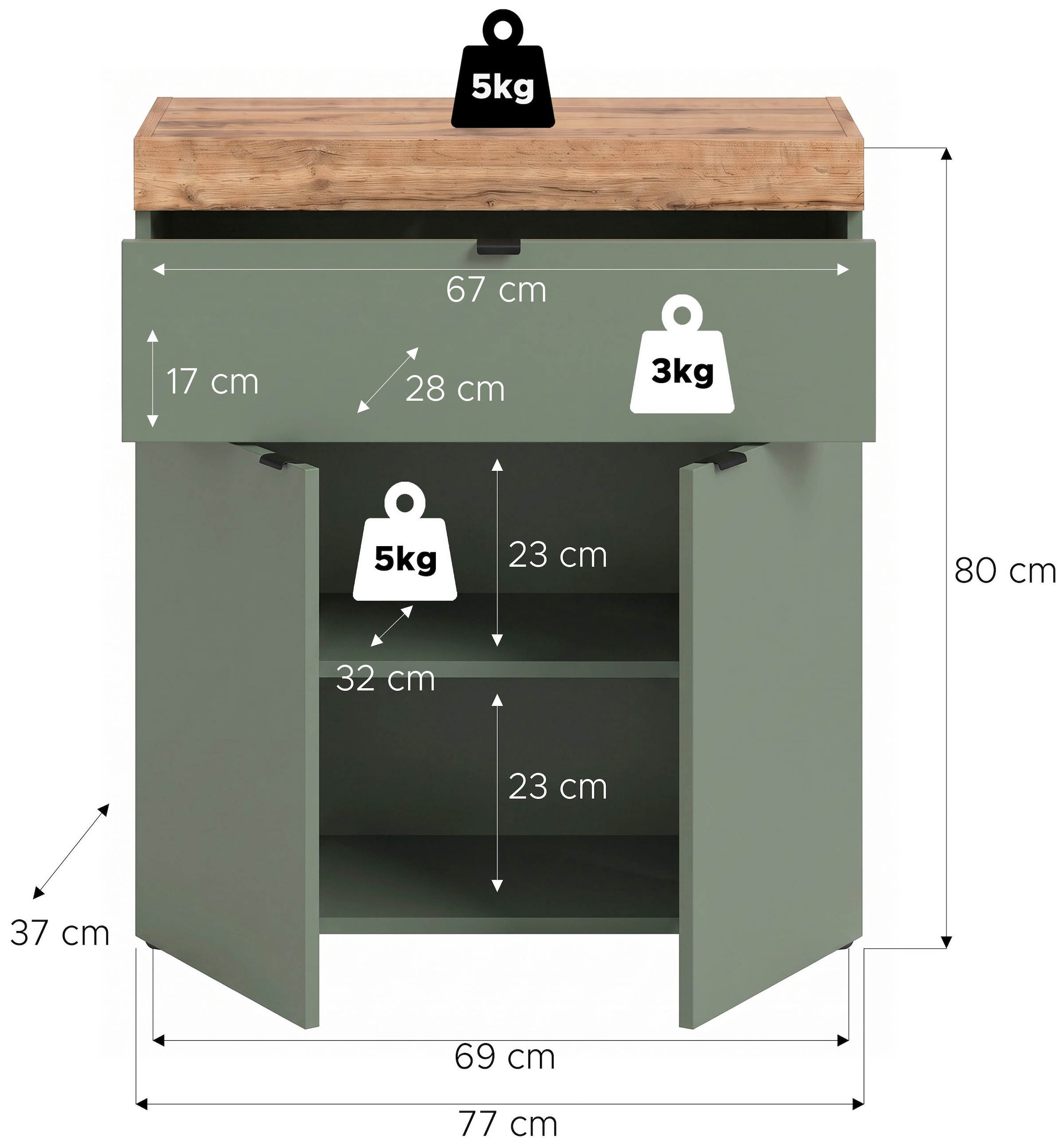 GOODproduct Commode »MAMBO II, Breite 77cm, 2 Türen, 1 Einlegeboden, 1 Schubkasten« 1 cuis tlg. Commode, buffet, salon, chambre à coucher