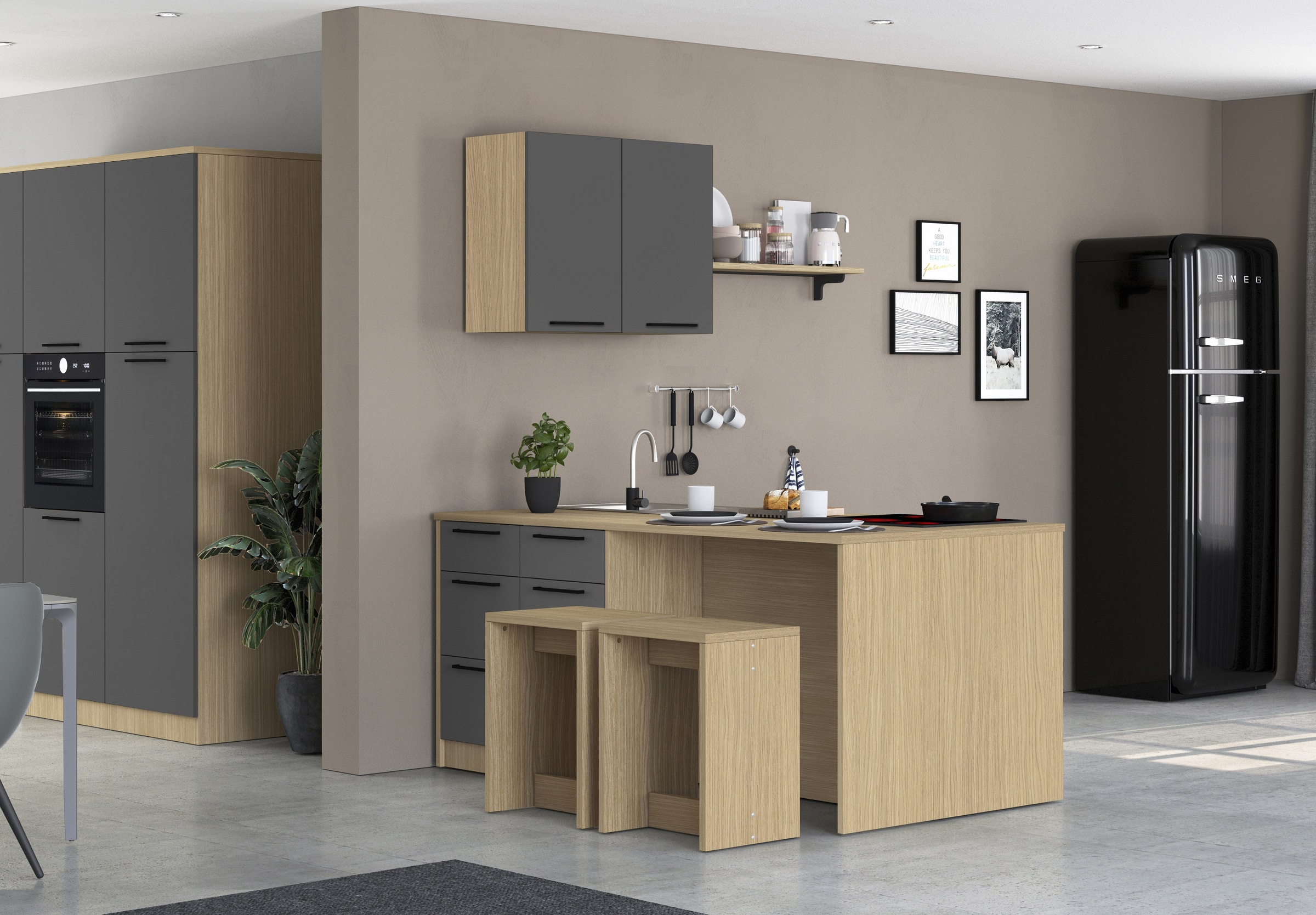 KOCHSTATION Ilot de cuisine »KS-Luna Breite 200 cm, Höhe 90 cm« Breite 200 cm, wahlweise mit Hanseatic-E-Geräten