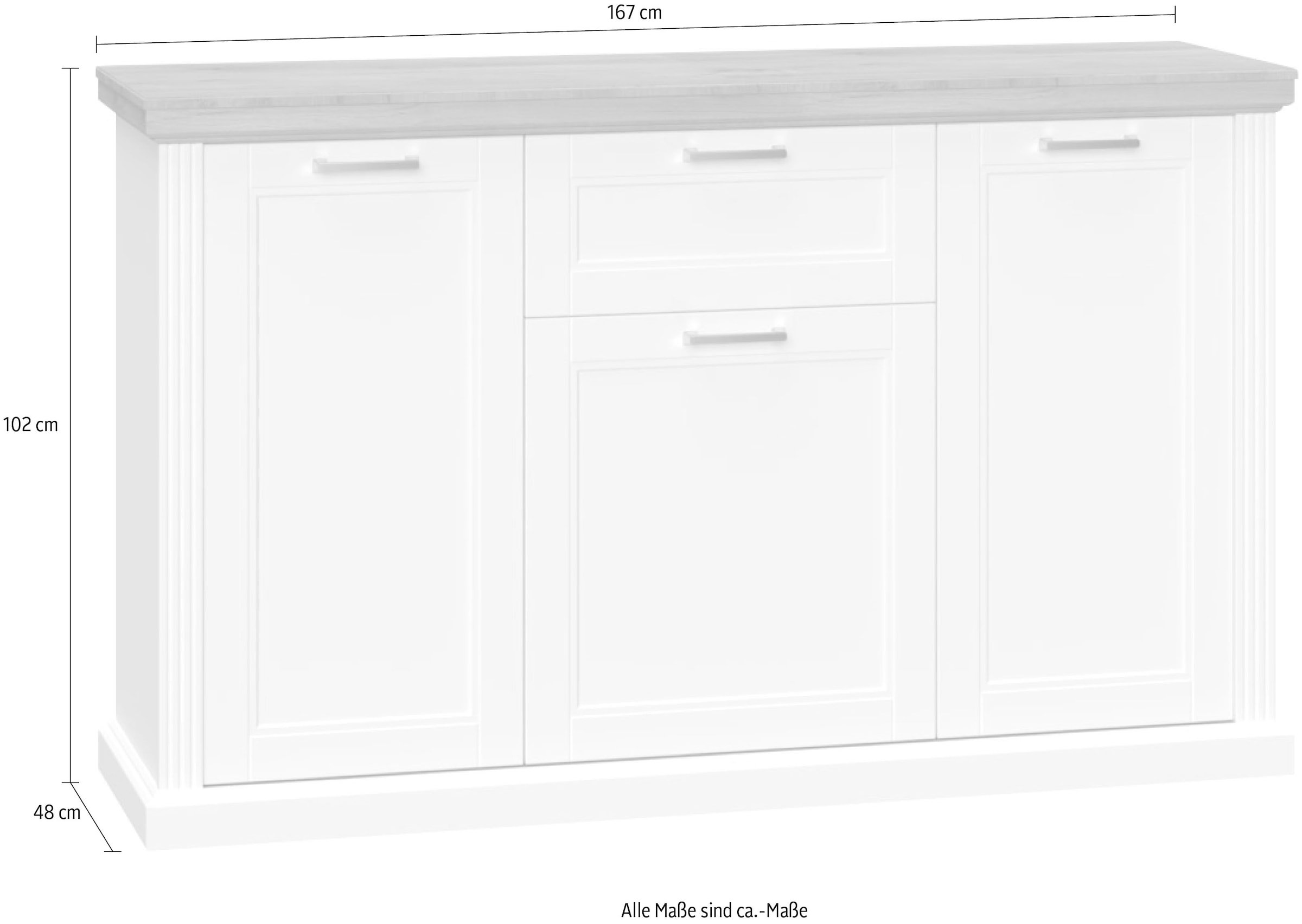 GOODproduct Kombikommode »Tara, im klassischen Landhausstil, FSC-zertifiziert, in 2 Grössen« Soft-Close-Funktion, goldfarbene Metallgriffe, Innendekor Holzoptik,  lackiert mit wasserbasiertem UV-Lack, unempfindlich und kratzfest