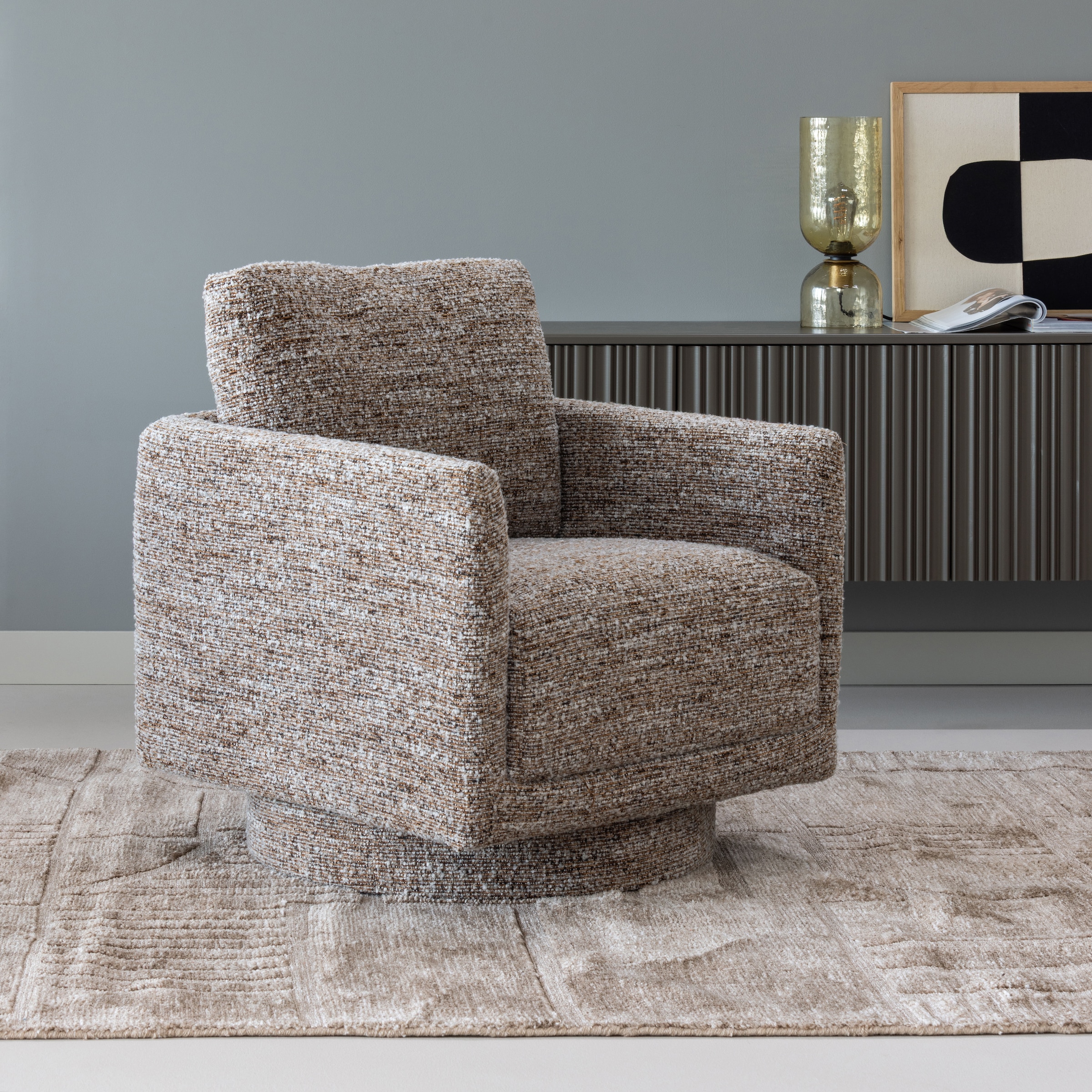 WOOOD Fauteuil pivotant »Oska mit Sizz-Melange-Bezug und Drehmechanismus B 78 x T 79 x H 64 cm« Capacité de charge 130 kg, haute résistance à l'usure, accoudoirs intégrés