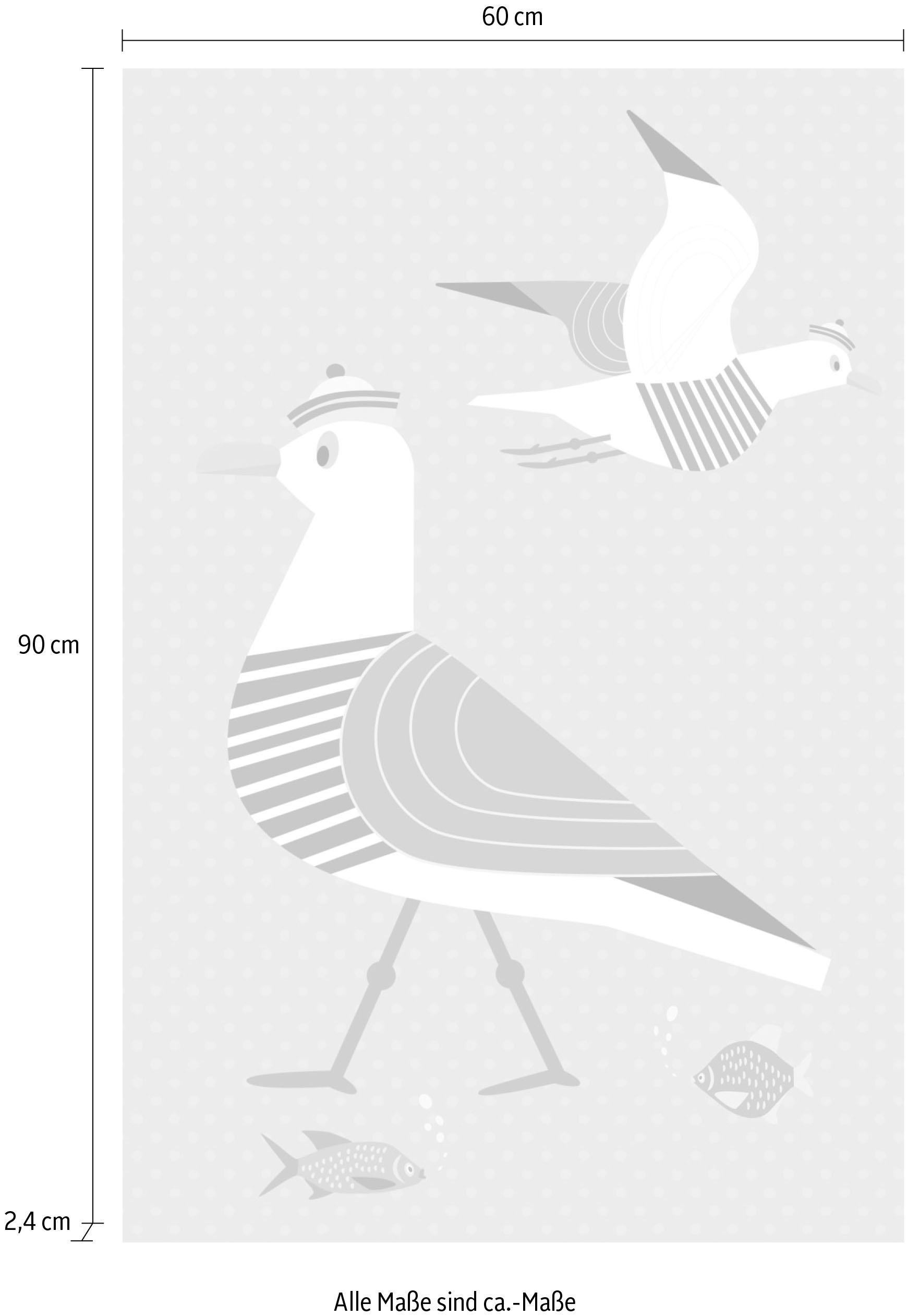 queence Tableau en verre acrylique »Möwen und Fische« Fine Art-Print in Galeriequalität