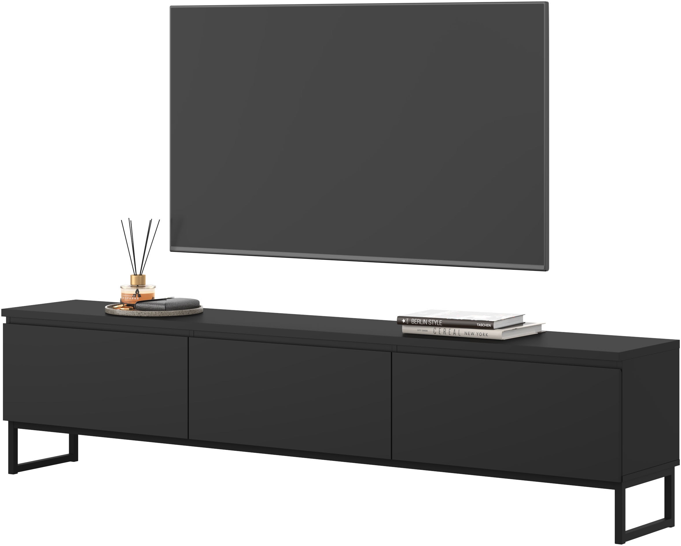 GOODproduct Lowboard »Modo II, Breite 200 cm, modernes griffloses Lowboard 3 Klappen« TV-Kommode mit viel Stauraum, Metallkufen