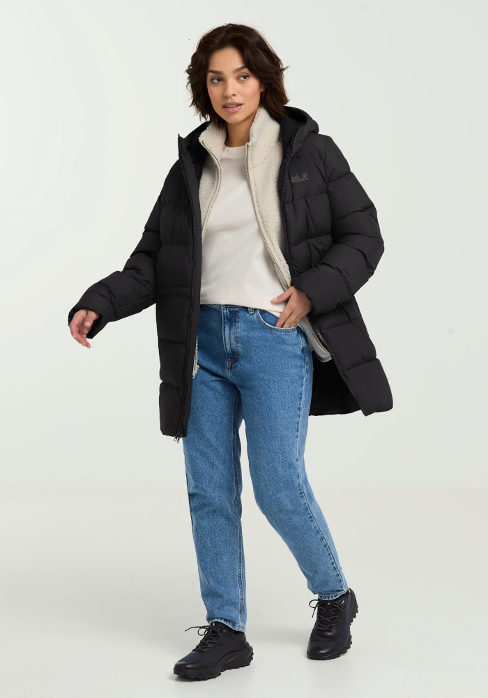 Jack Wolfskin Manteau en duvet »FROZEN PALACE LONG JKT W RDS« avec capuche, rembourrage isolant en duvet, coupe-vent