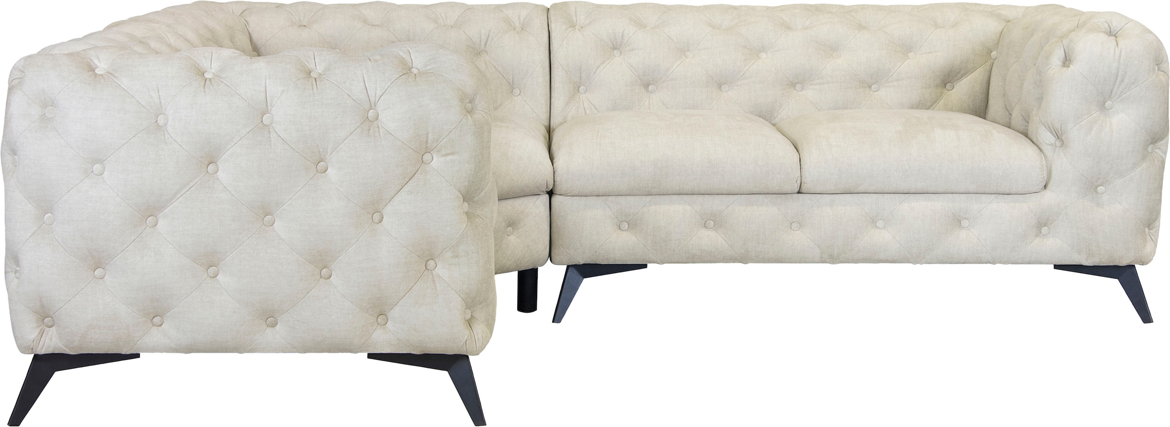 Home affaire Canapé Chesterfield »Ecksofa GLYNIS L-Form mit Wellenunterfederung, Masse B/T/H 264/204/75cm« aufwändige Knopfheftung, moderne Chesterfield Optik, Fussfarbe wählbar