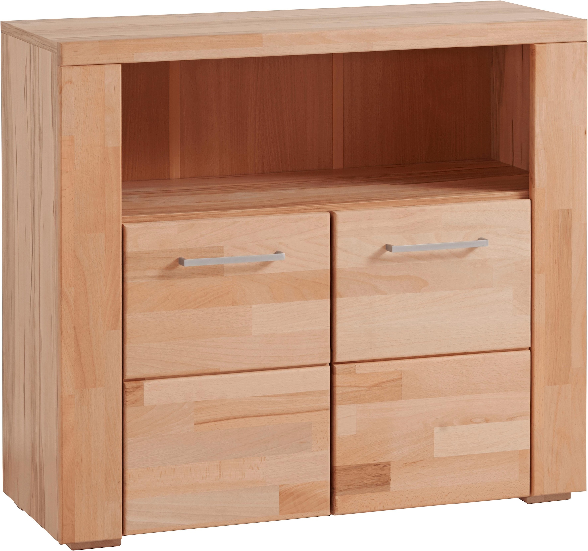 Home affaire Commode »Celle,90cm breit,35 cm tief, Fronten Massivholz« Holz massiv, Holzwerkstoff, Metall Griffe,3 breite Fächer