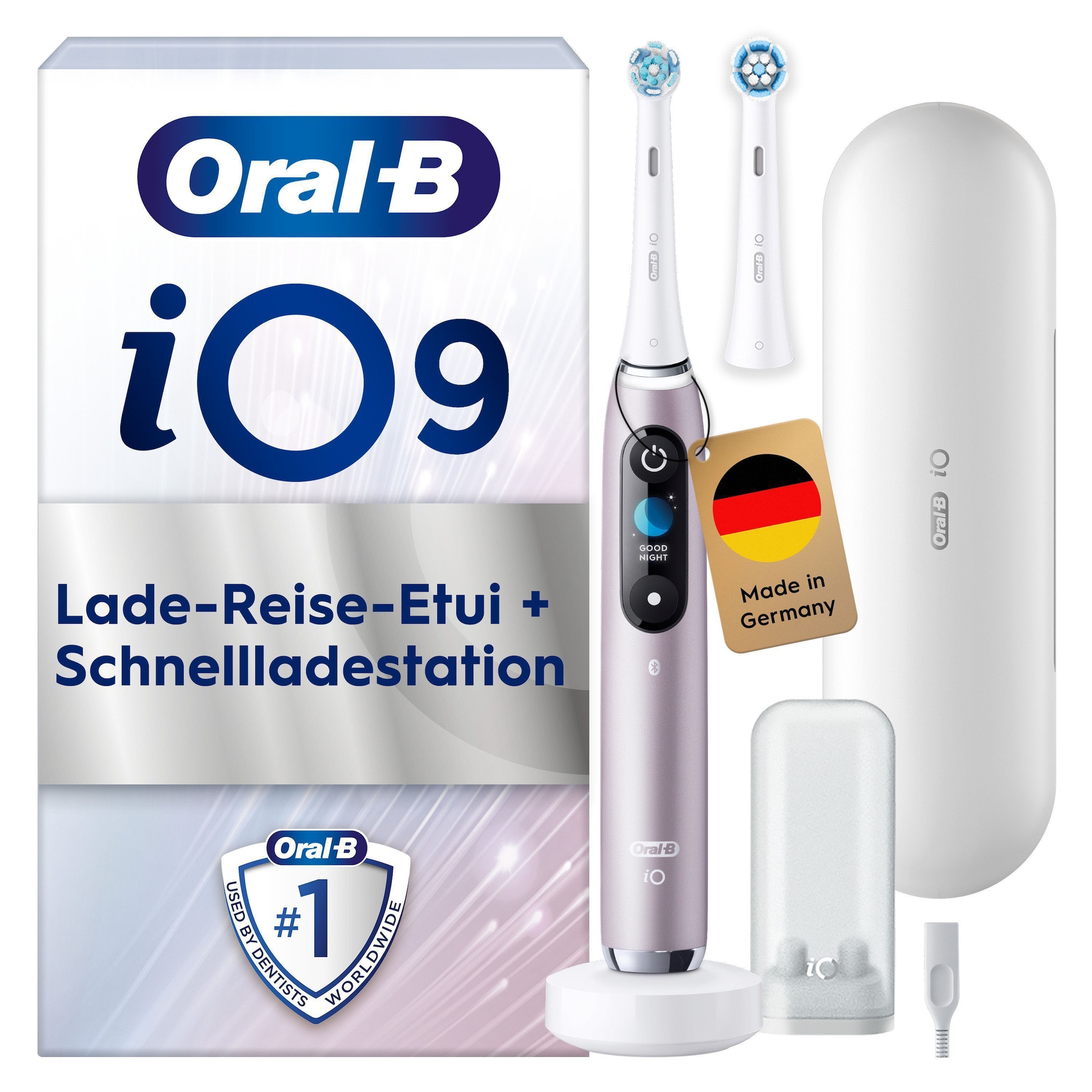Oral-B Brosse à dents électrique »Oral-B iO Series 9« 2 cuis Aufsteckbürsten 7 modes de brossage pour soins dentaires, analyse 3D, écran couleur & étui de voyage avec charge