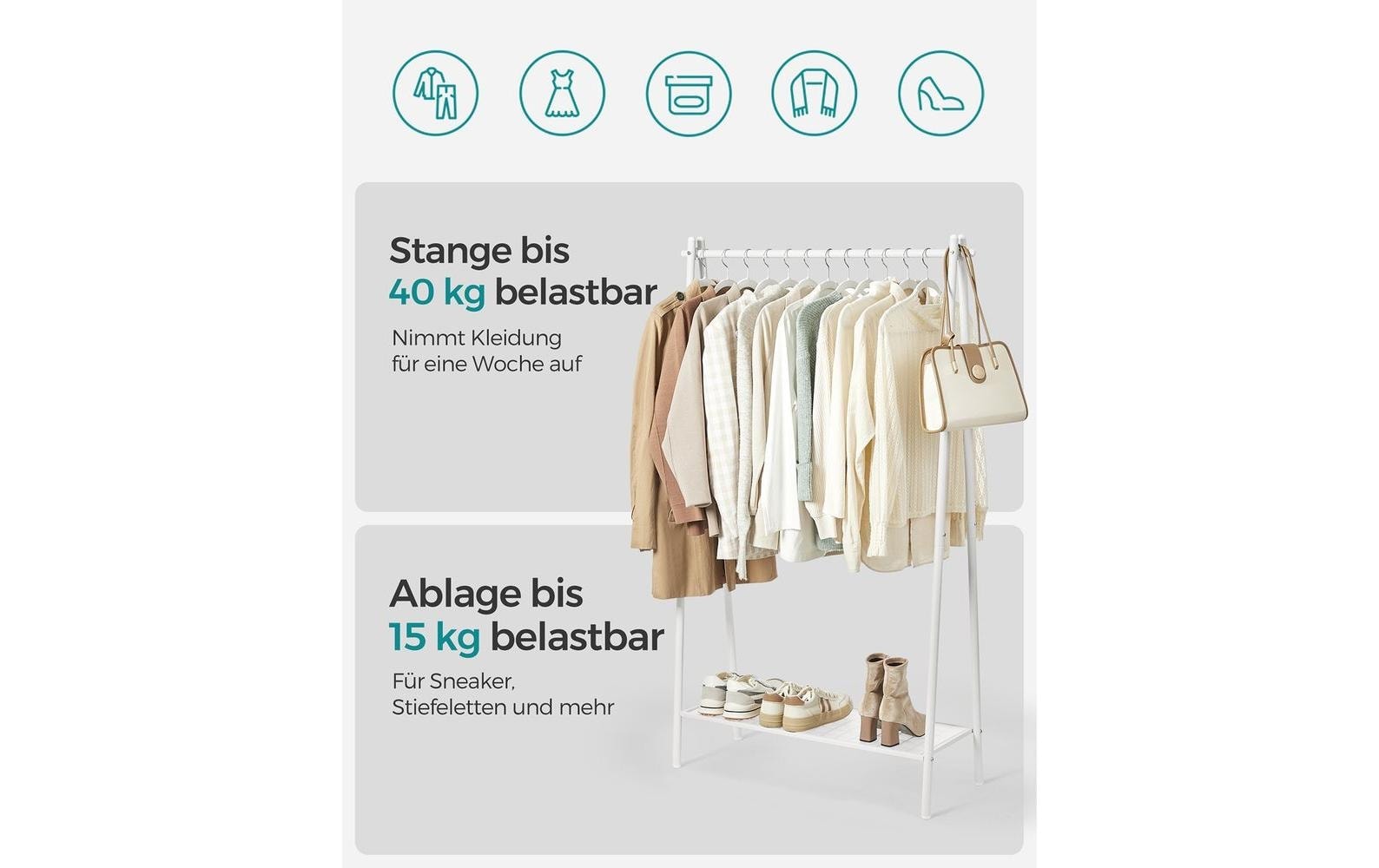 SONGMICS Garderobenständer »mit Ablage 92.5 x 33.5 x 153 cm«