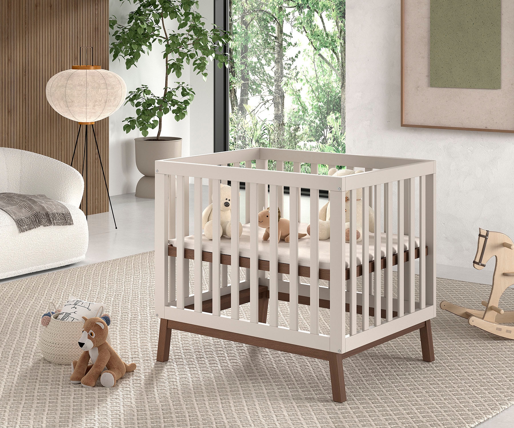 Vipack Parc pour bébé »Sezane, Spiel- und Kuschelfläche 75 x 95 cm, 3-fach höhenverstellbar« bis 15 kilos Couleur argile, talon couleur noyer ou pin massif couleur noyer