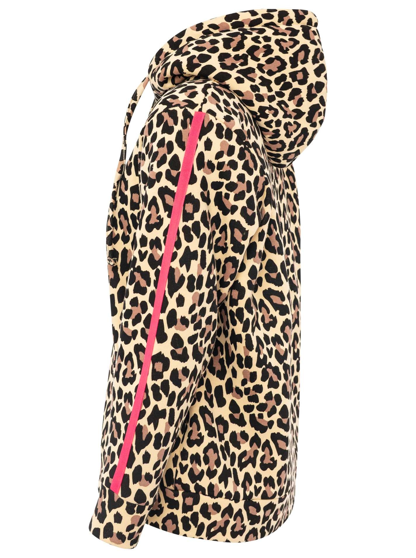 Zwillingsherz Sweat à capuche »"Leo"« motif léopard, bande rose sur le bras, capuche avec cordon, poche, fermeture éclair