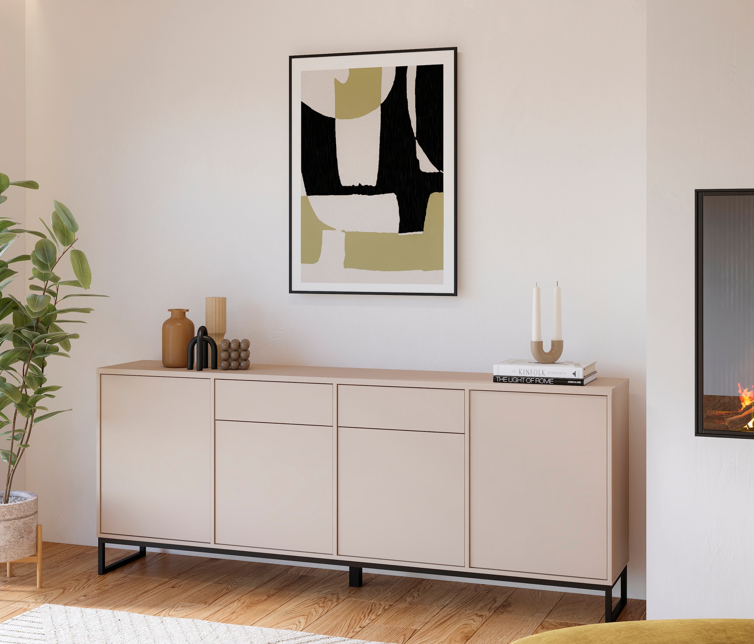 Home affaire Sideboard »Alto, Breite 208,5 cm, grifflose Kommode 4 Türen/2 Schubkästen.« Schubladenschrank mit viel Stauraum, Einlegeböden verstellbar