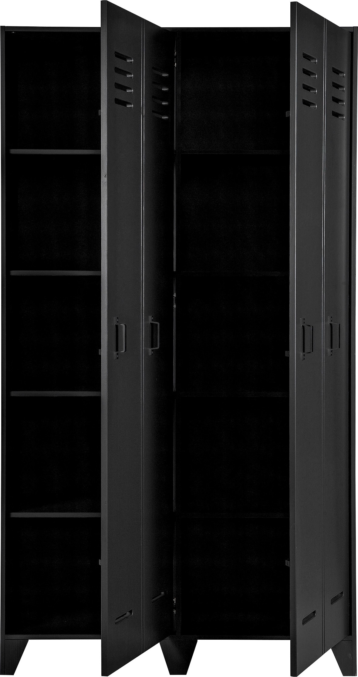 WOOOD Armoire vestiaire »Stijn FSC®-Kiefernholz mit 4-Türer-Illusion, H 187 x B 103 x T 40 cm« deux portes style casier, laqué protecteur, capacité 10 kg par étagère