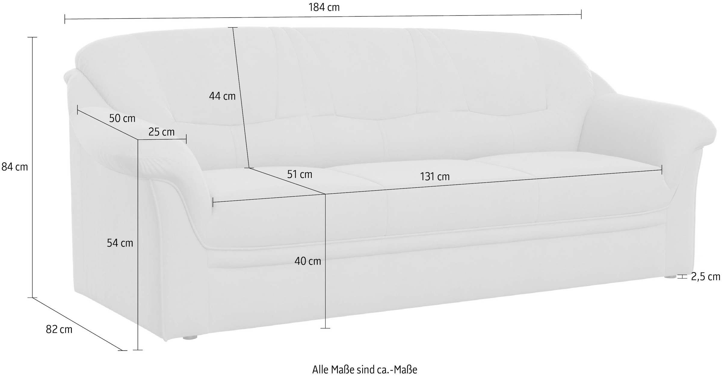 DOMO collection 3-Sitzer »Montana für kleine Räume, Breite 184cm, komfortabel und zeitlos« bequeme Armlehnen