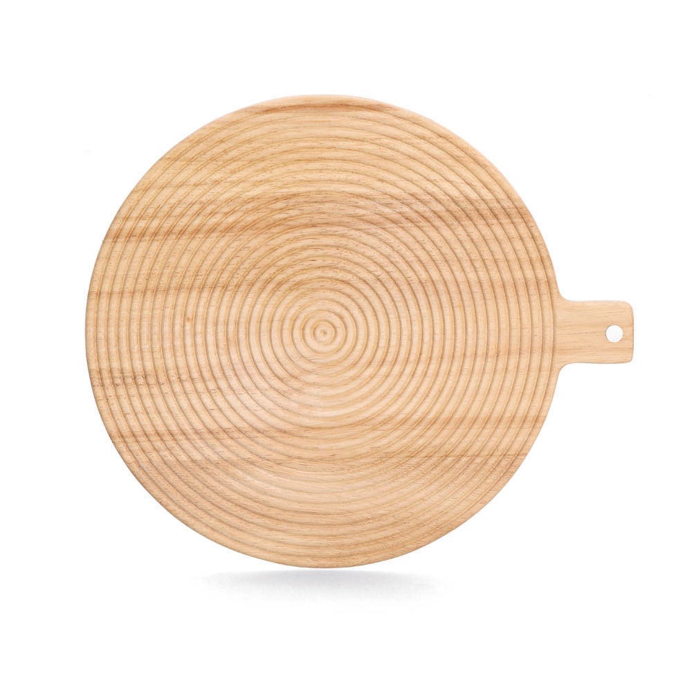 Zeller Present Planche à découper »Schneidebrett m. Griff "Stripes", Gummibaum« Modernes Rillenmuster