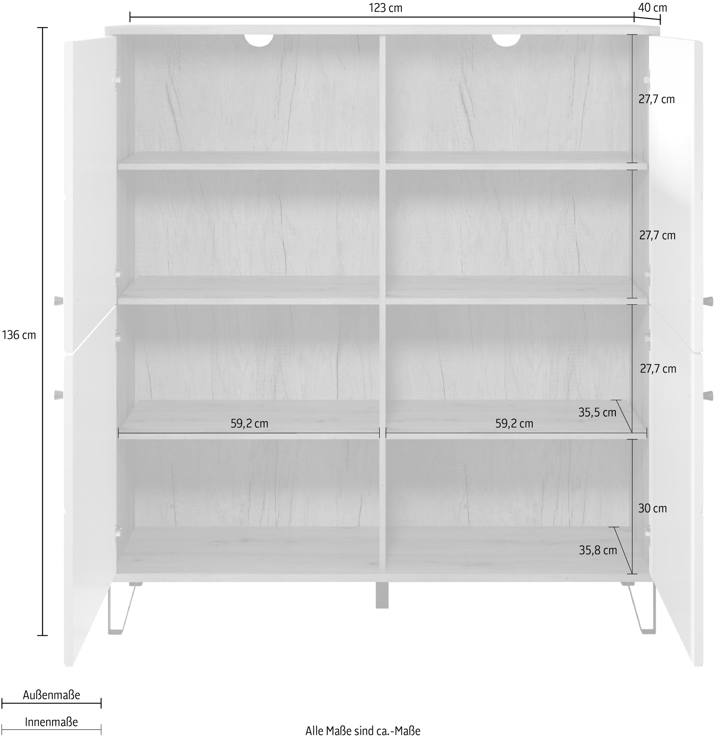 Home affaire Highboard »Tarragona« Highboard mit 4 Türen & Soft-Close - (B/T/H) 123/40/136 cm