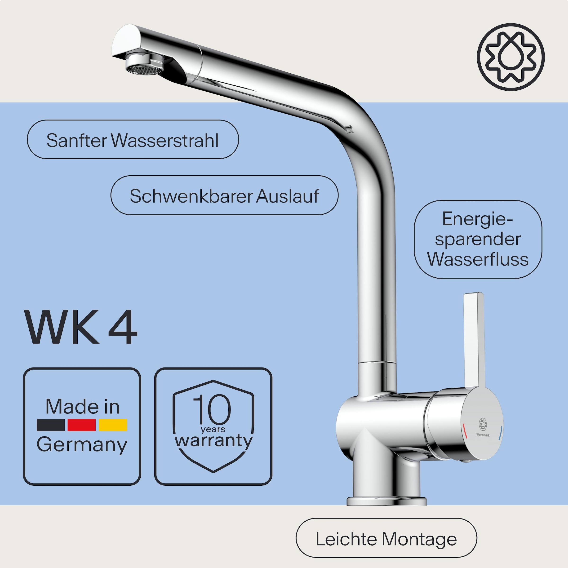 WASSERWERK Robinet d'évier »WK 4, Wasserhahn, Küche, Einhebelmischer« pivotant à 360°, fonction Cold-Start, silencieux