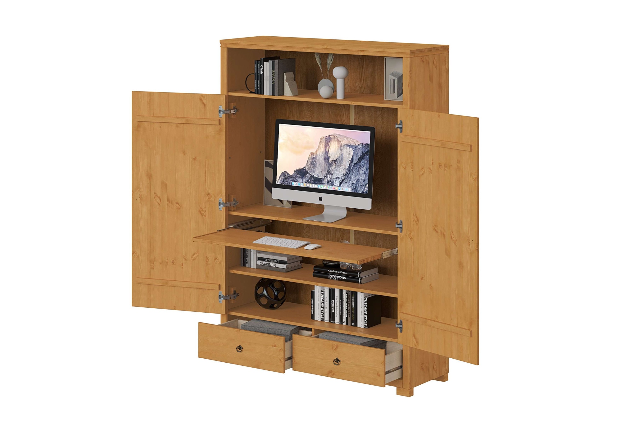 GOODproduct Wäscheschrank »Gotland! Home Office Schrank, Mehrzweckschrank, Büroschrank« H/B/T ca. 180/125/40cm,  mit Ausziehregal, Schublade, stabil + langlebig, Massivholz made in EU