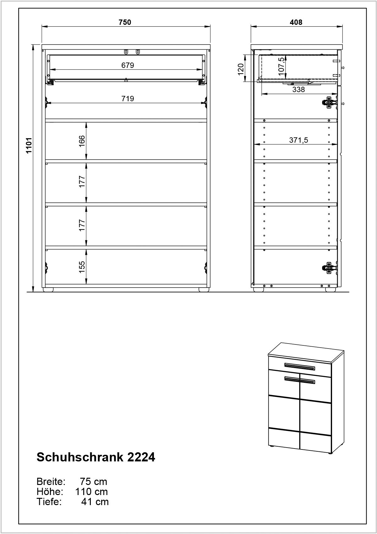 GERMANIA Armoire à chaussures »Aledo« mit Platz für bis zu 15 Paar Schuhe, Fronten in Hochglanz
