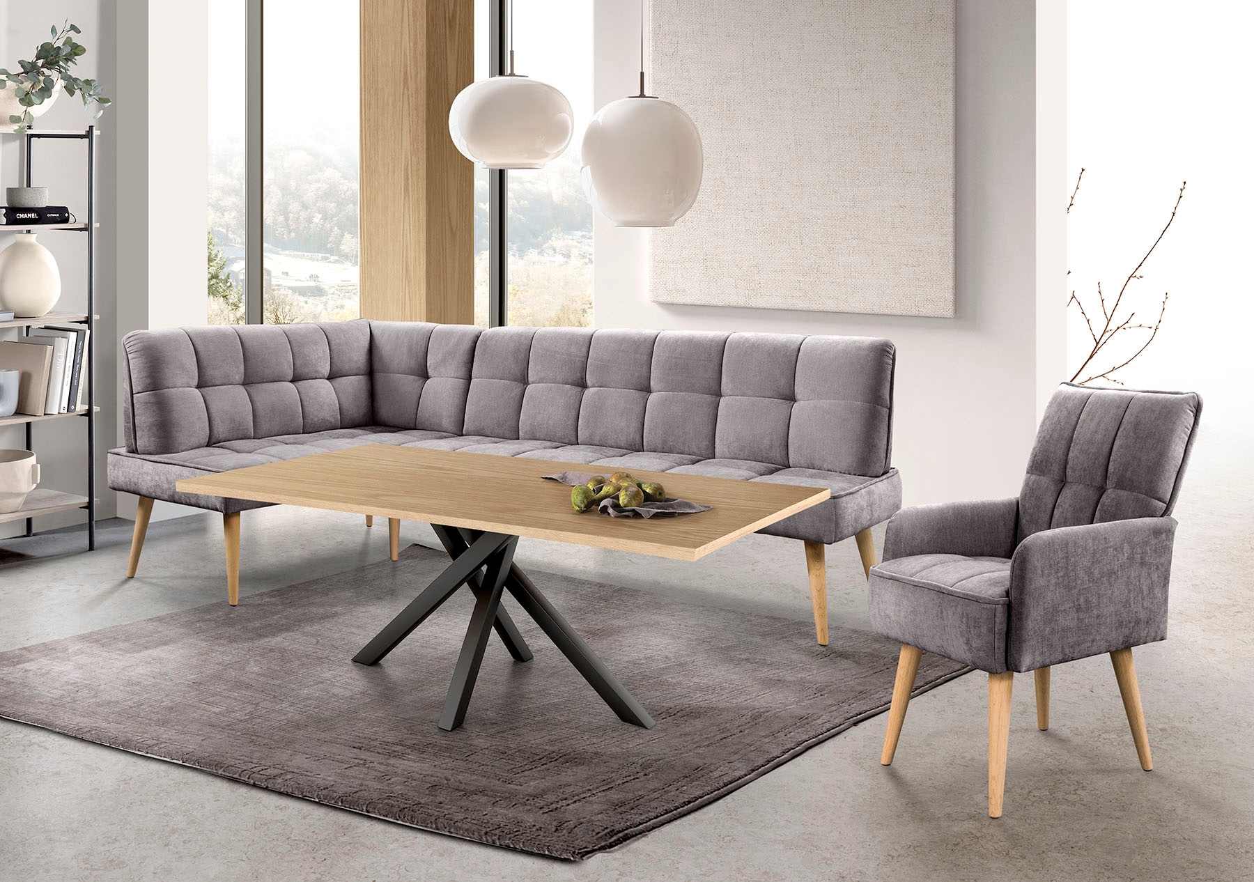 exxpo - sofa fashion Banc d'angle »Latte« moderne Sitz- und Rückensteppung, bequem und elegant, hoher Holzfuss