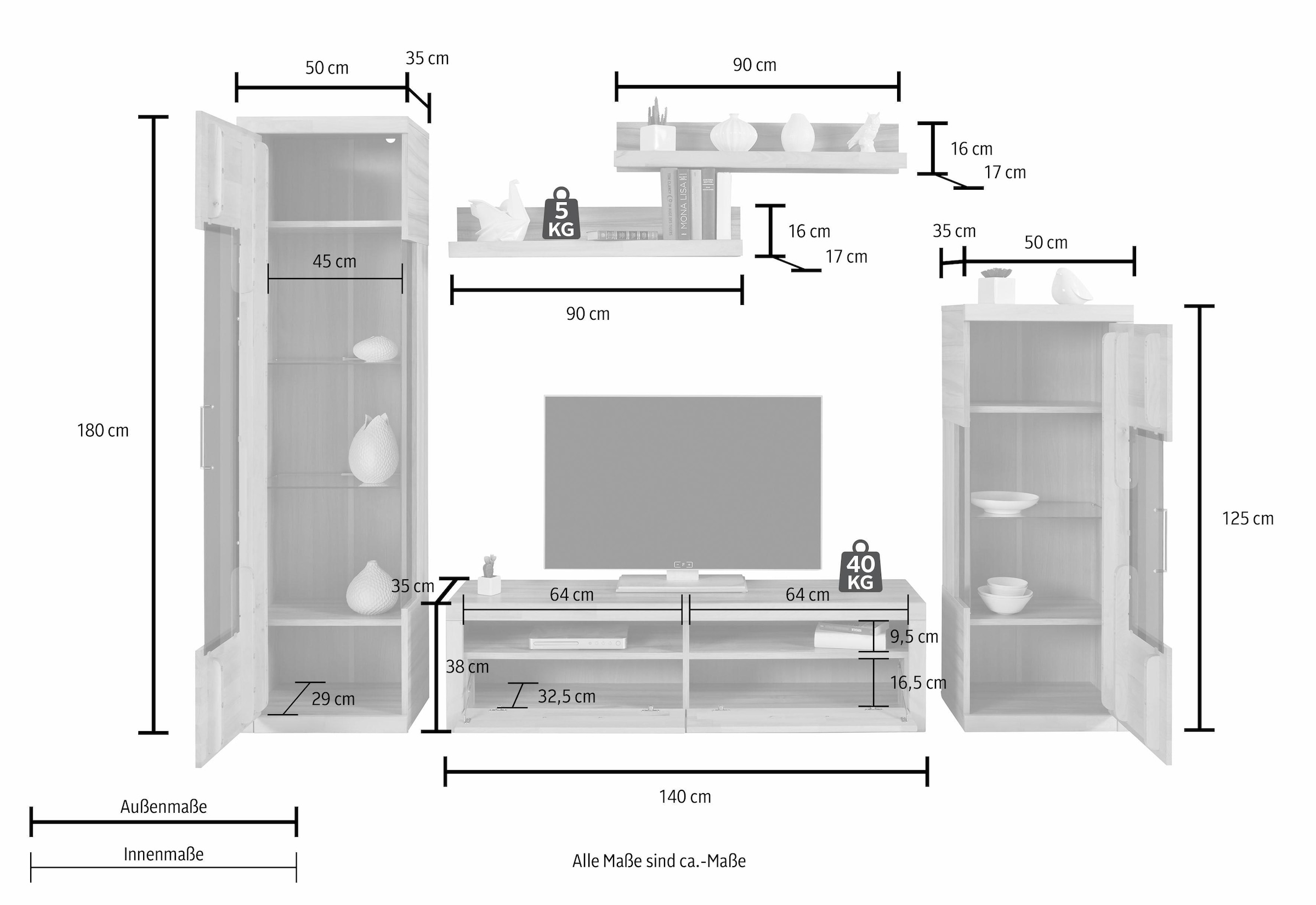 GOODproduct Wohnwand »Ribe Wohnwand Set-5 St.« Set, 5 Stk. tlg.
