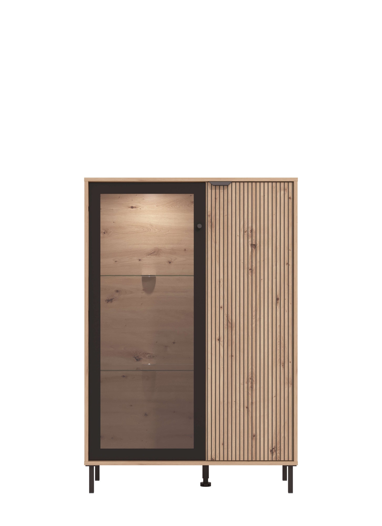 Home affaire Buffet haut »Mayenne Sideboard, Stauraumschrank, Anrichte, Hochschrank, Breite 93cm« Holztür mit Rillen-Optik, Glastür, Modernes Design