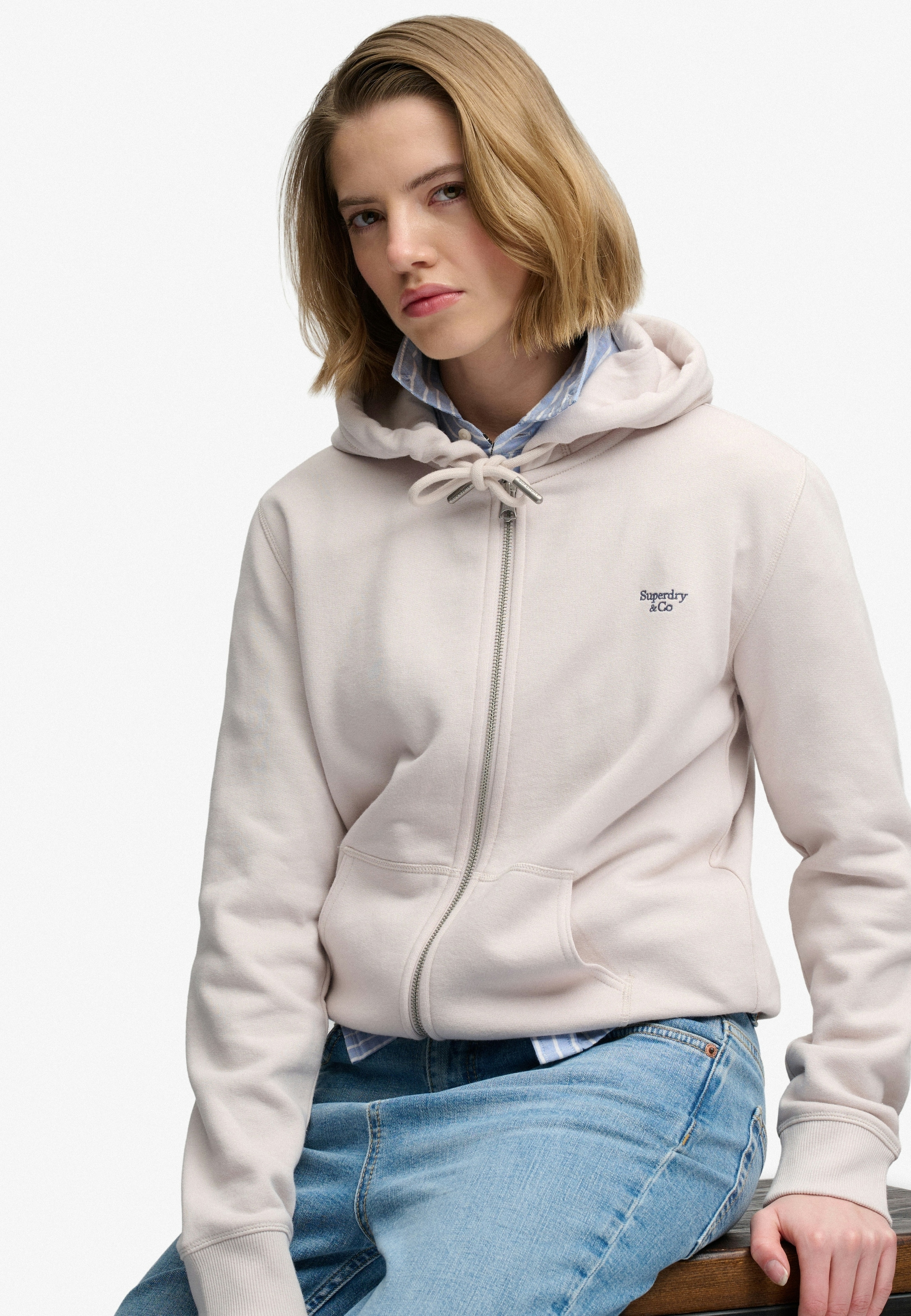 Superdry Sweat à capuche »SIGNATURE EMB ZIPHOOD« mélange coton, coupe décontractée