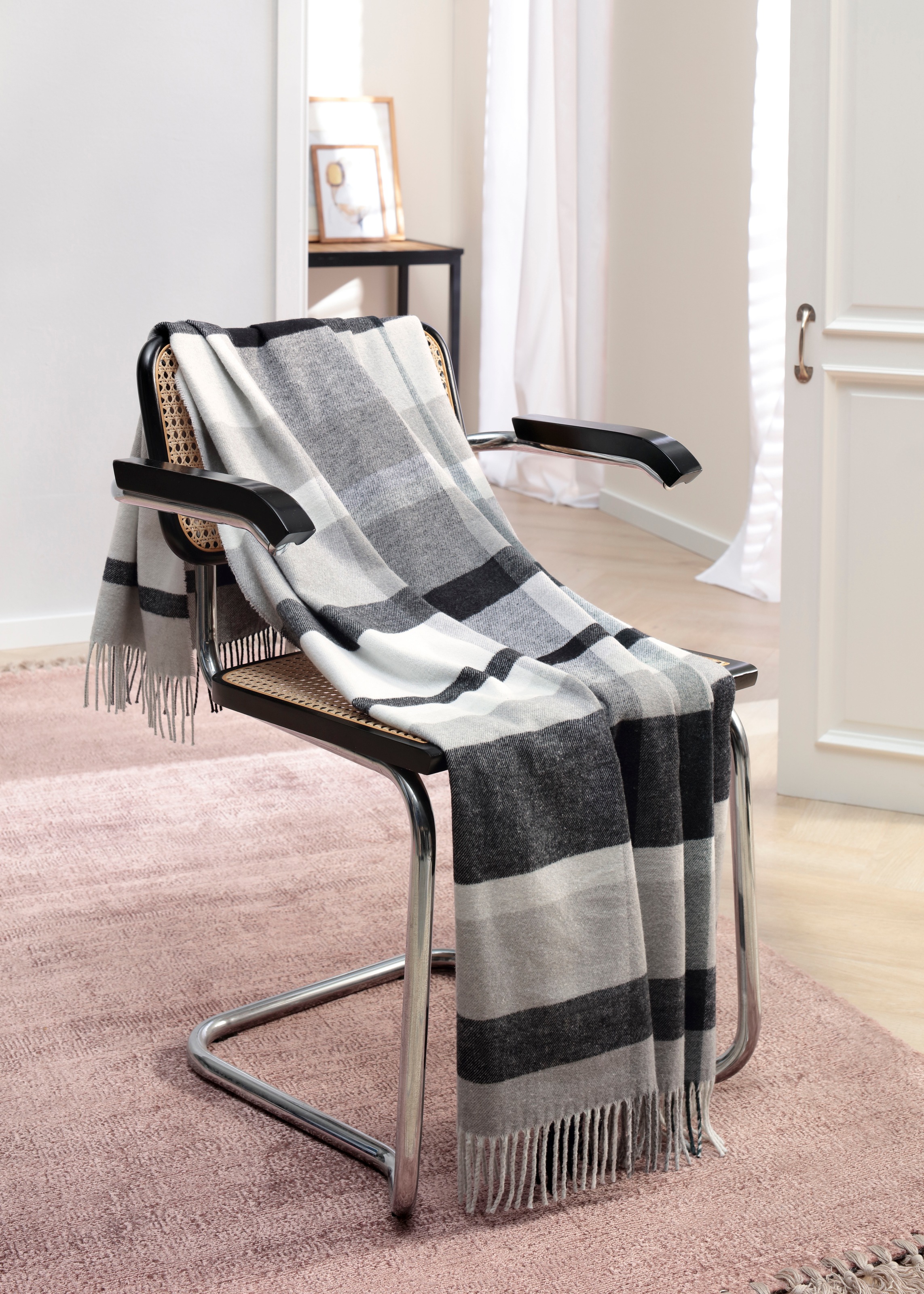 Biederlack Plaid »Harmony« im modernen Karo-Look, mit Fransen