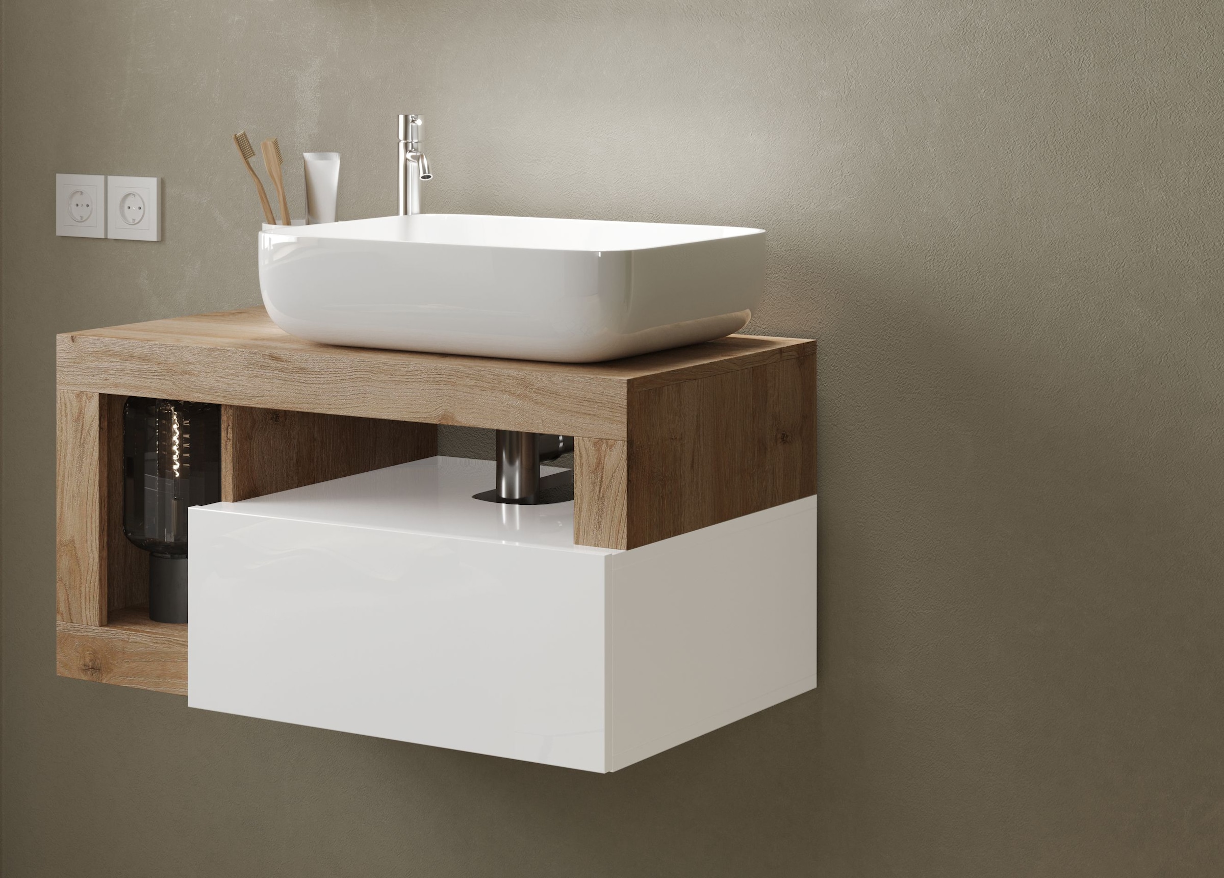 welltime Waschtisch »Hamburg« 1 Schubkasten, Breite 79 cm, Soft-Close, inkl. Keramik-Aufsatzbecken