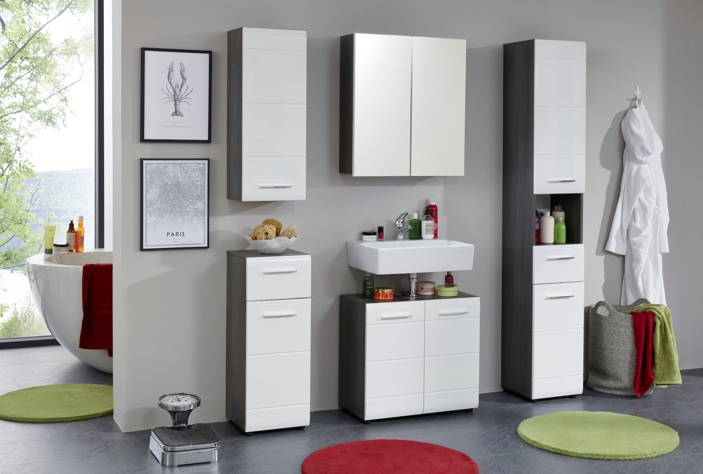 welltime Armoire sous lavabo »Sovana« meuble sous-lavabo avec 2 portes - (L/P/H) 60/31/57 cm