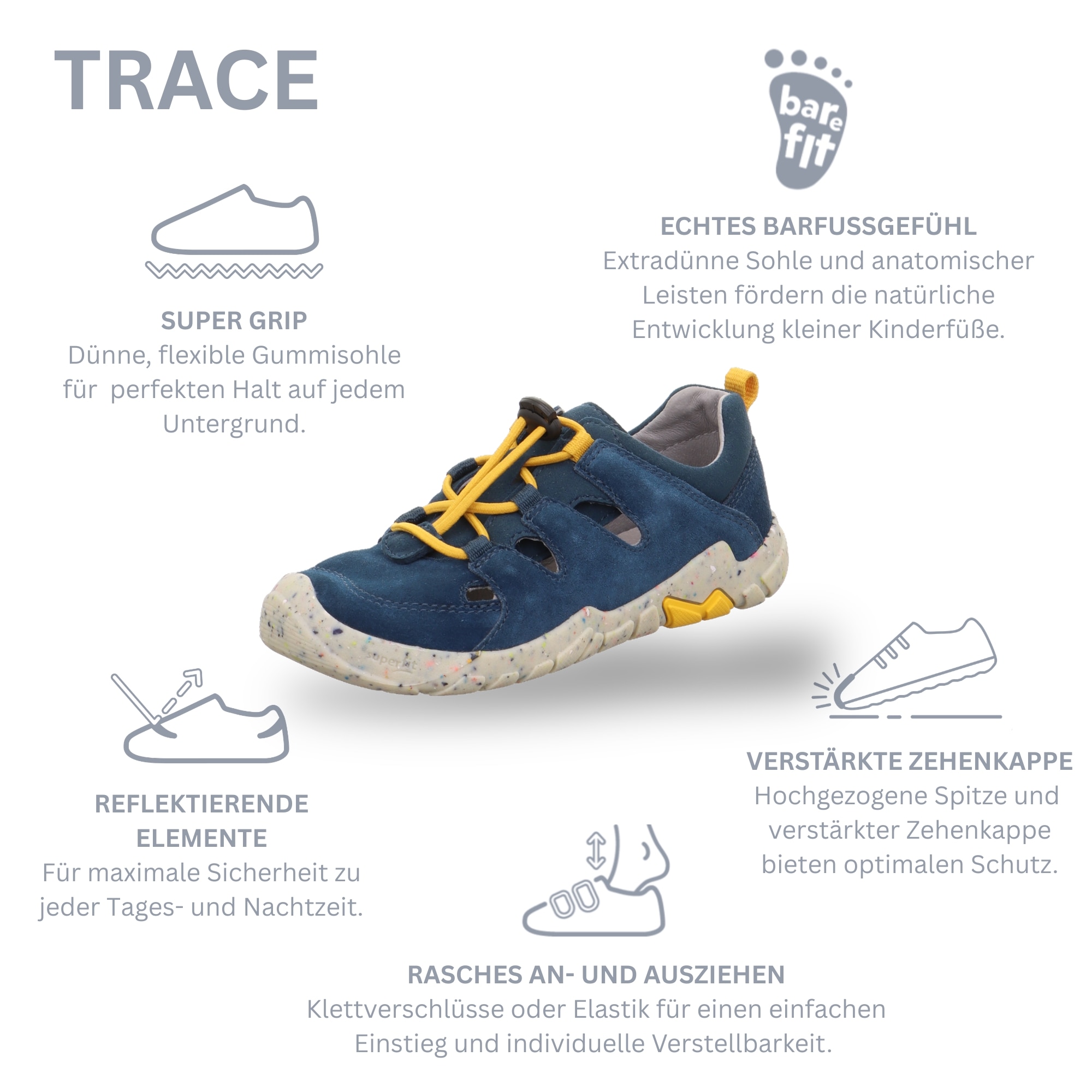 Superfit Baskets slip-on »TRACE WMS: mittel«  Sandale, avec fermeture rapide, gabarit de taille à télécharger