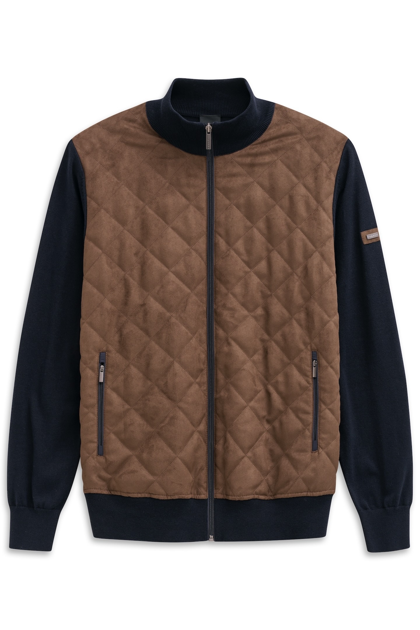 bugatti Veste en tricot »Regular Fit« avec devant en velours et col montant