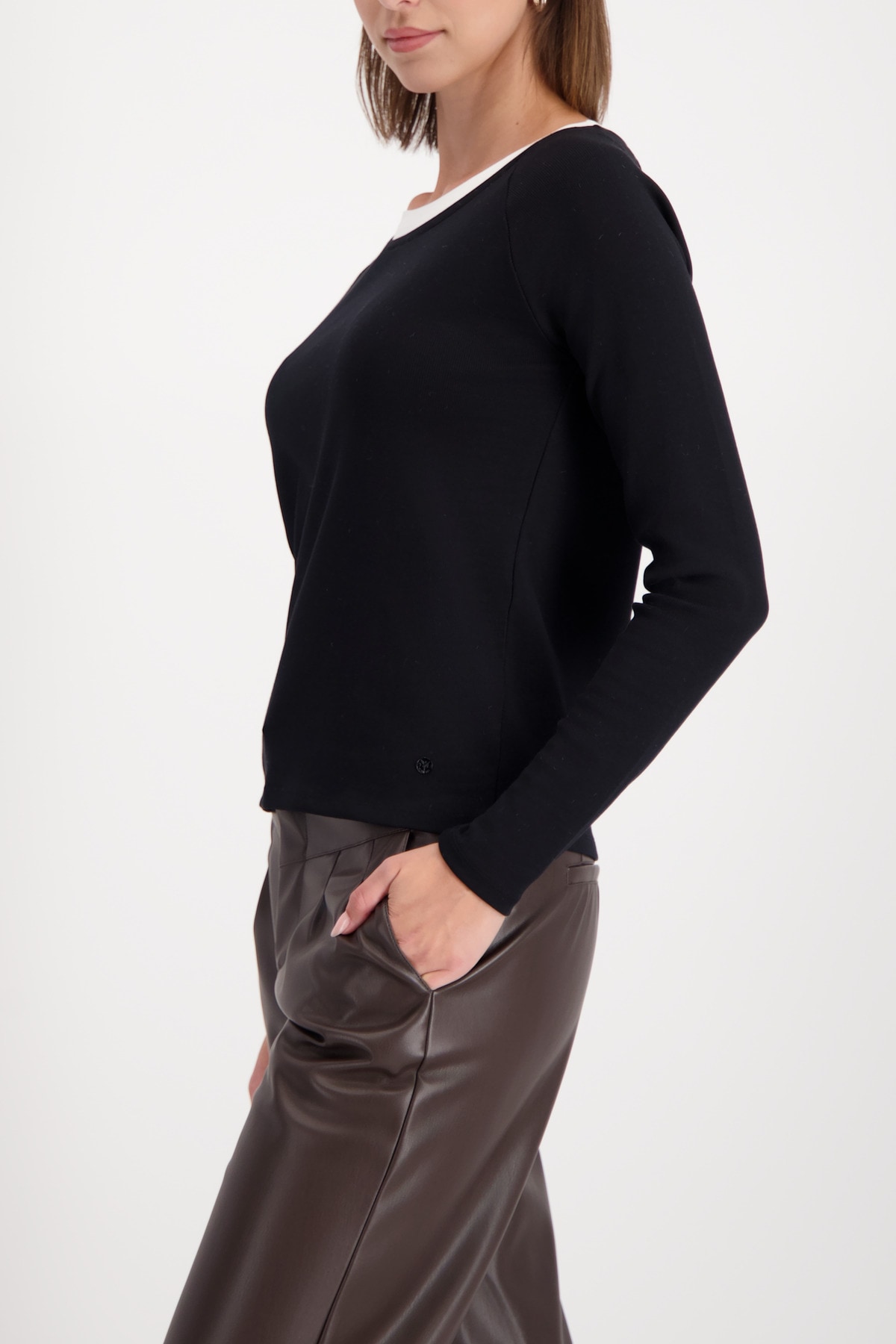 Monari Langarmshirt »Shirt Basic Rippe 2in1« Regular fit mit Rundhalsausschnitt