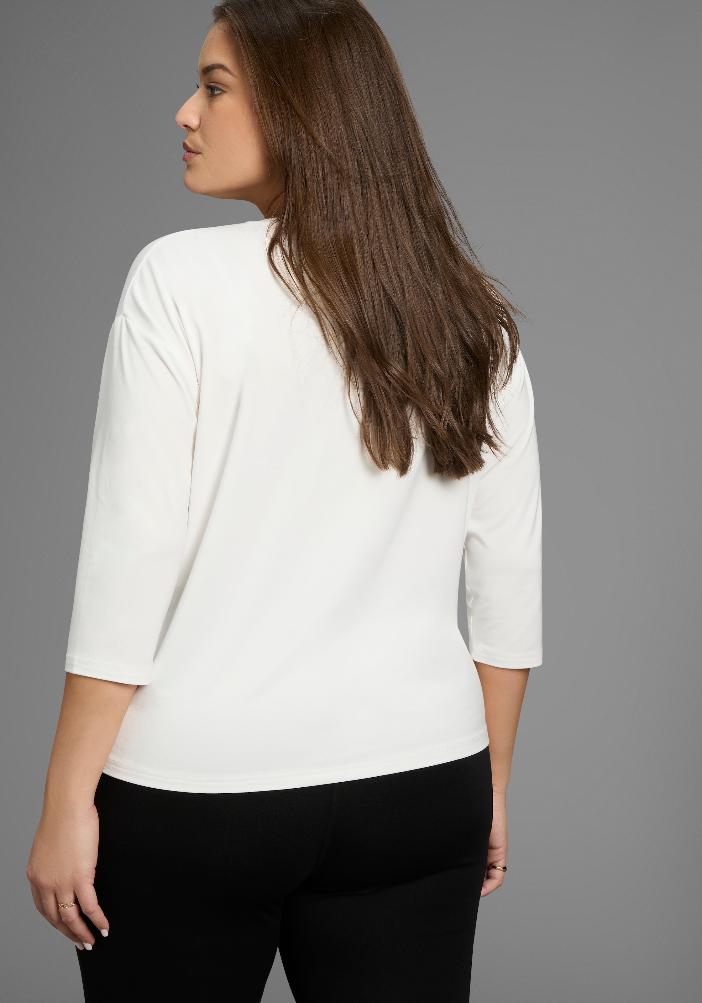 Laura Scott CURVE 3/4-Arm-Shirt mit V-Ausschnitt und lockerer Passform – GROSSE GRÖSSEN