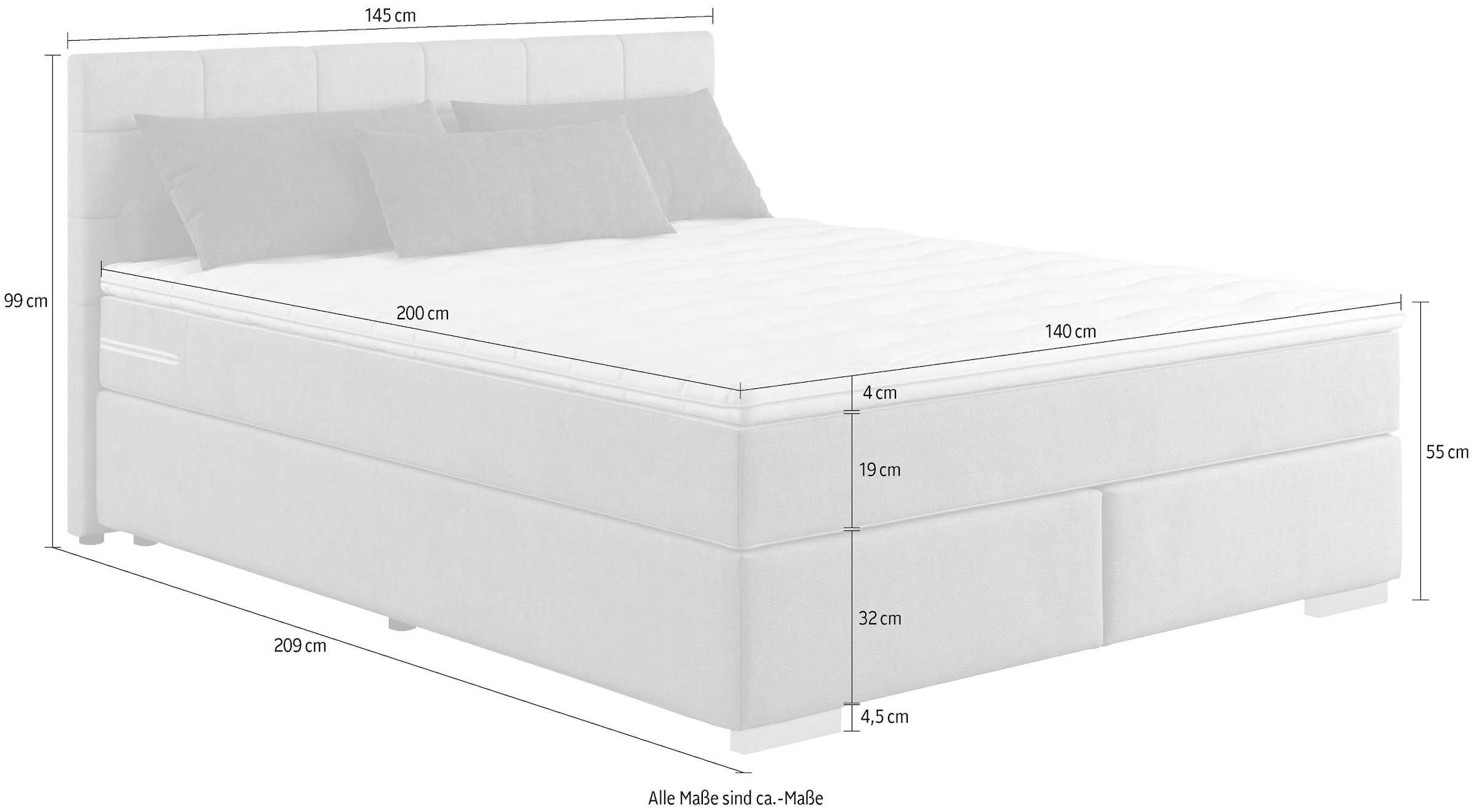 COTTA Boxspringbett »Simba erhältlich in verschiedenen Breiten, Farben und Härtegraden« Bezugsstoff: Struktur fein