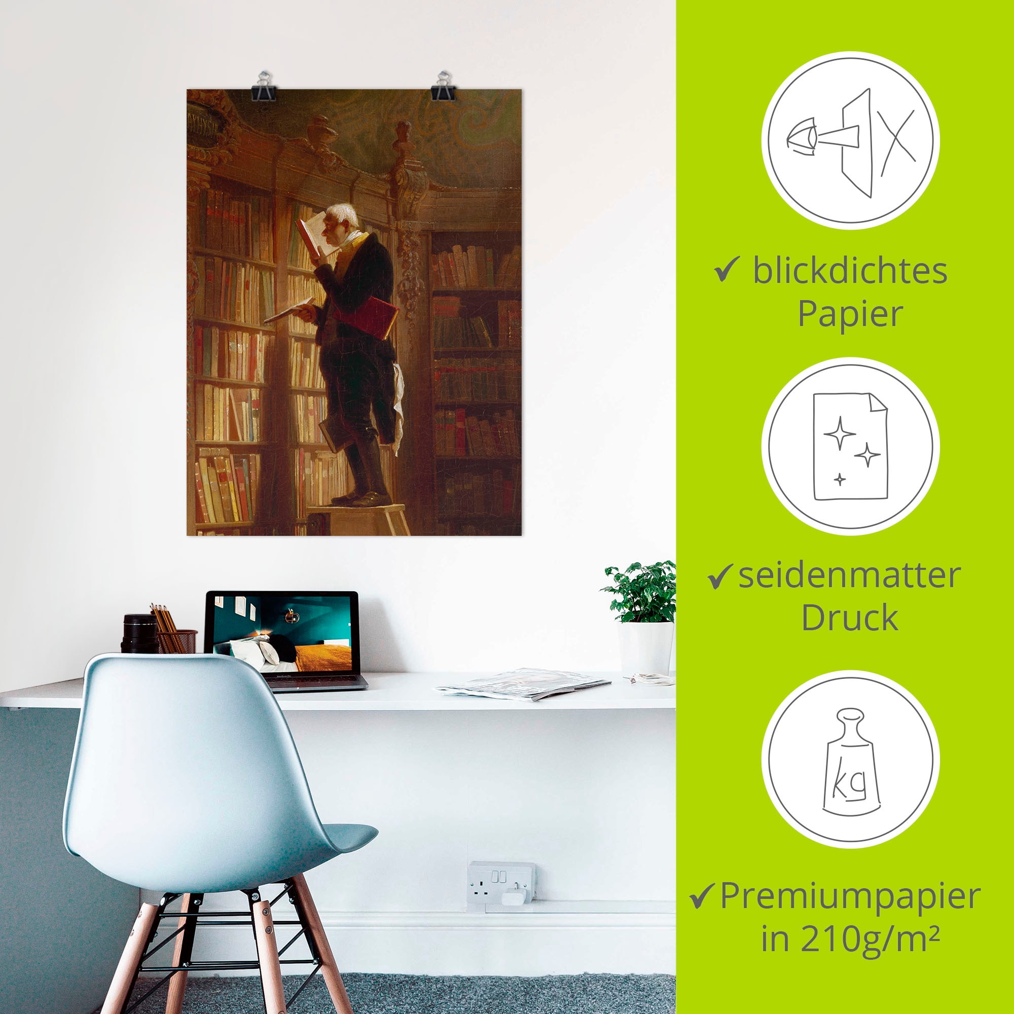 Artland Wandbild »Der Bücherwurm (Detail). Um 1850« Mann 1 Stk. tlg. als Leinwandbild, Poster in verschied. Grössen