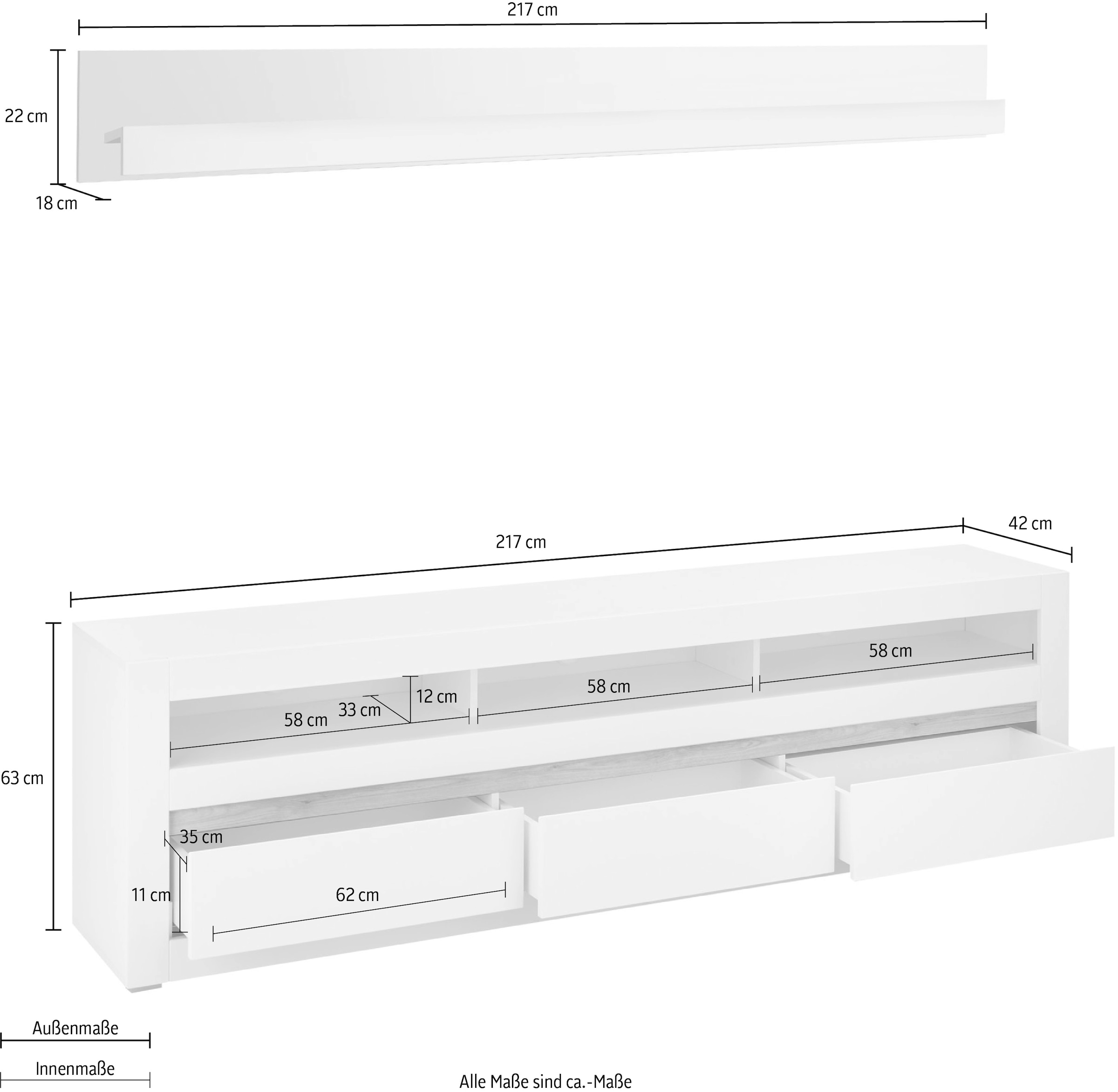 Home affaire Meuble mural »Anbauwand in Weiss Matt, Wohnzimmer-Set mit austauschbarer Blende« Set, 2 cuis tlg.
