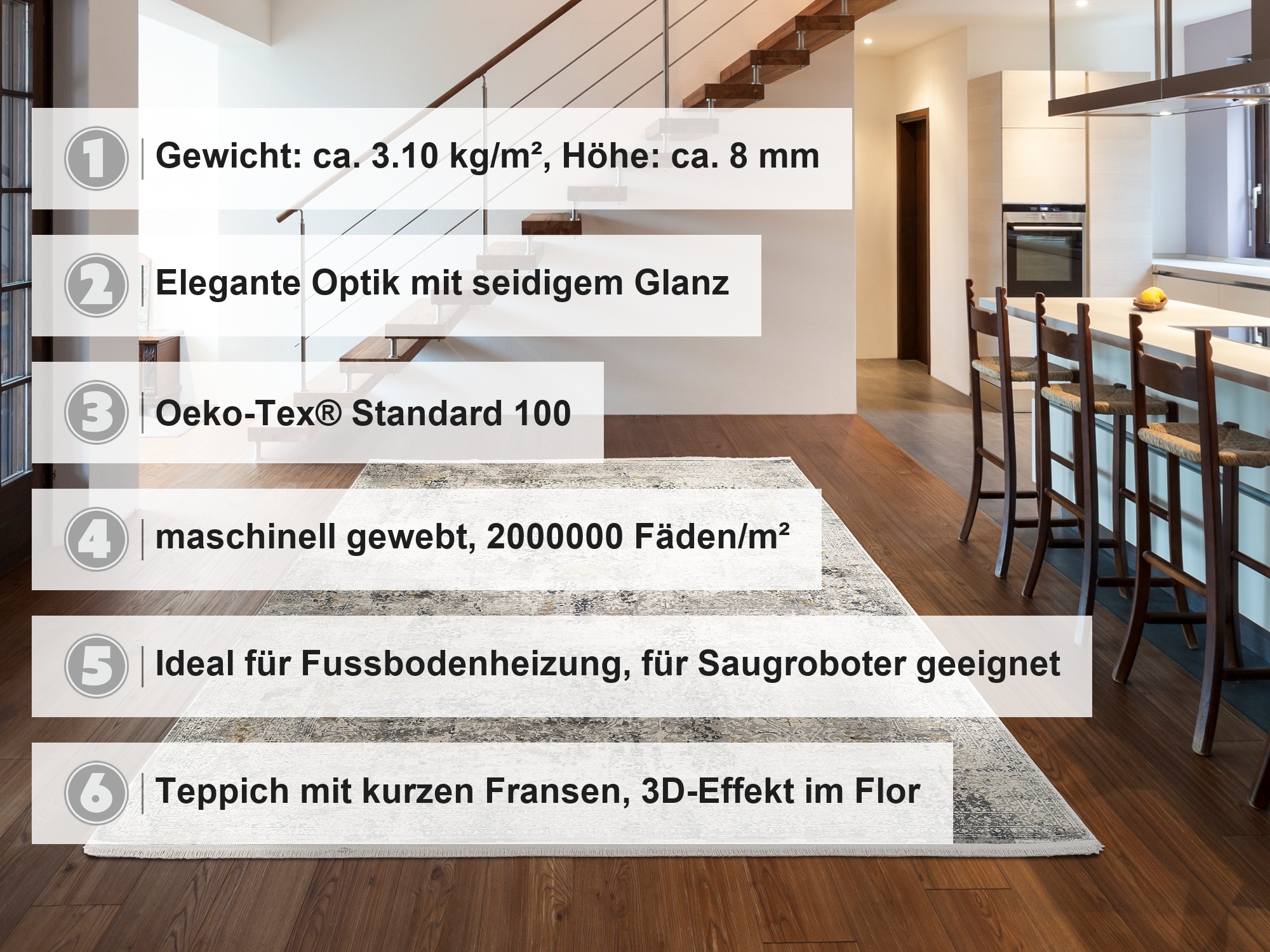 OCI DIE TEPPICHMARKE Teppich »BESTELLER CAVA« rund 8 mm Höhe Glanz Viskose, mit Fransen, Hoch Tief Struktur, Vintage, Wohnzimmer