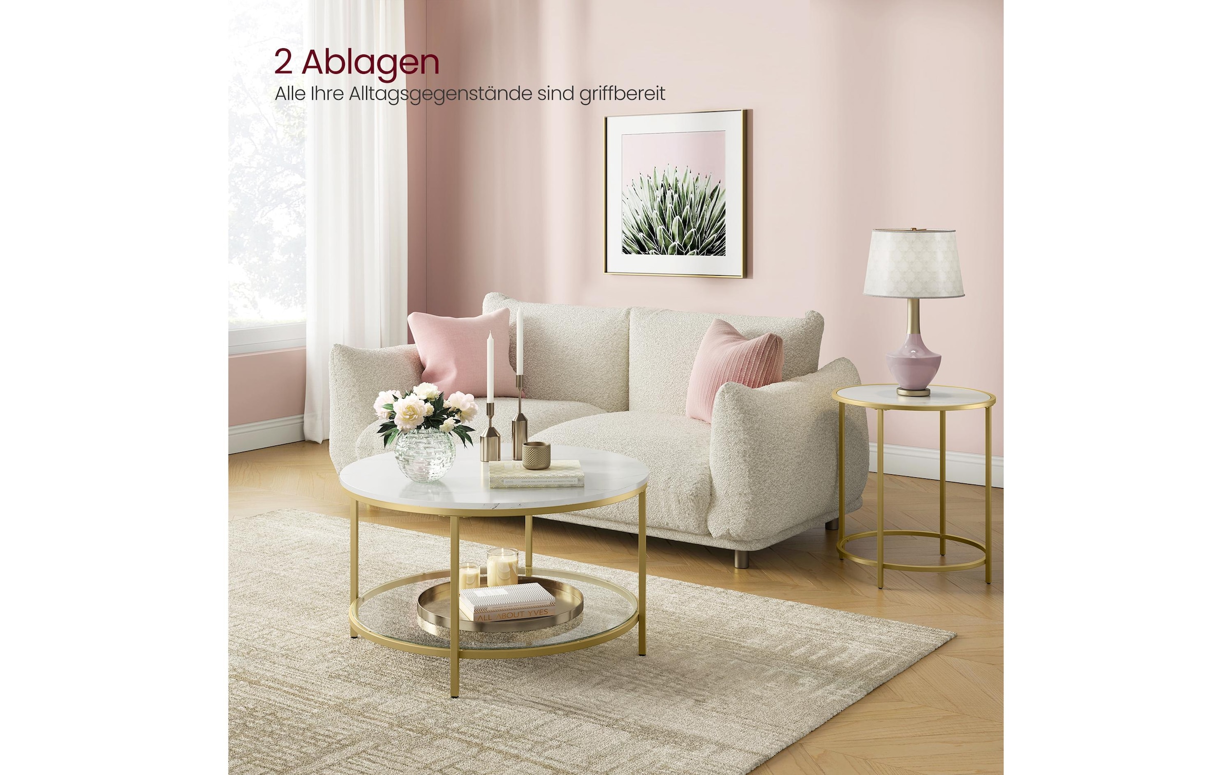 VASAGLE Table d'appoint »mit Glas 80 x 46 cm«