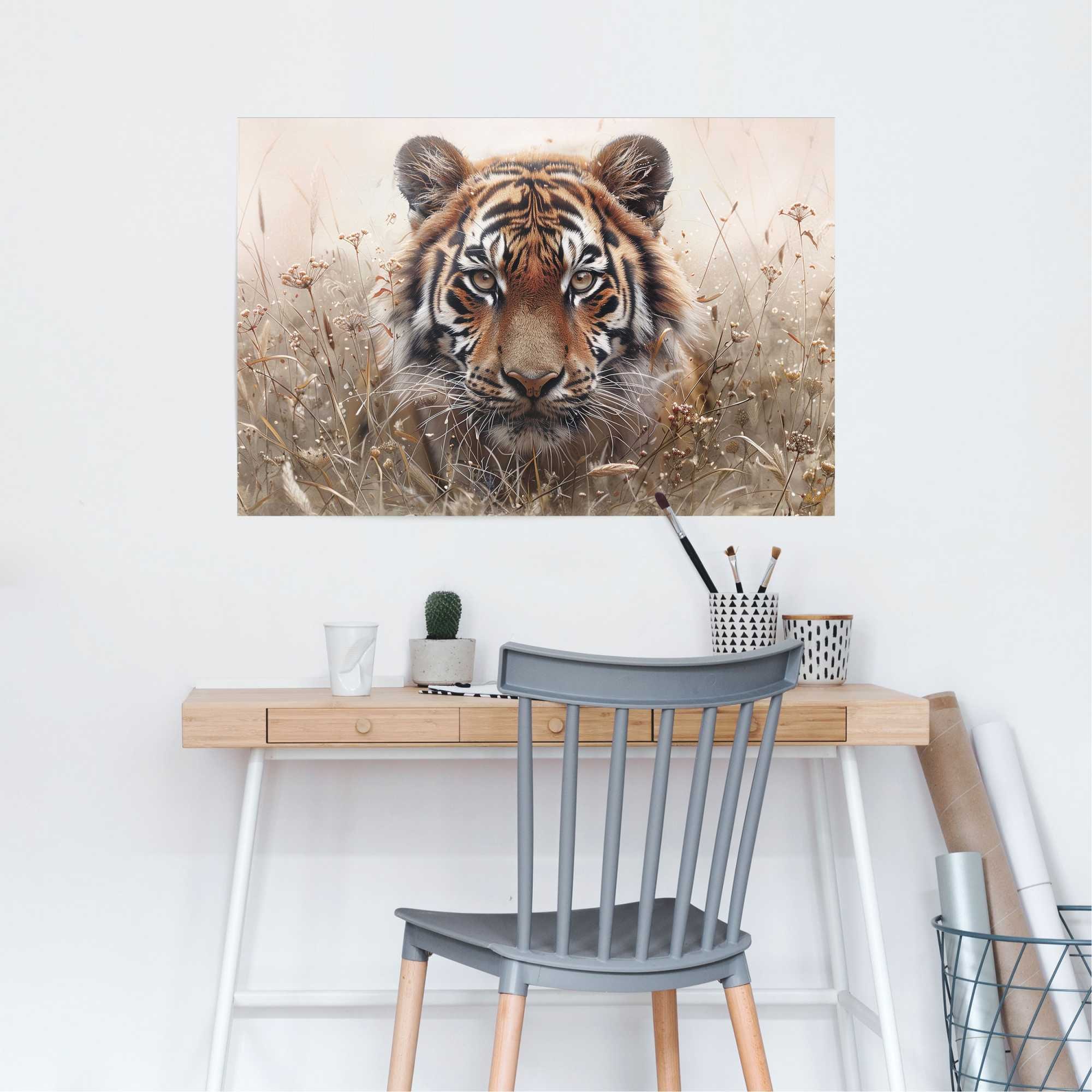 Reinders! Poster »Hunting Tiger« Wohnzimmer - Beige - 150 gr.  Papier - Tiere - 91,5x61 cm