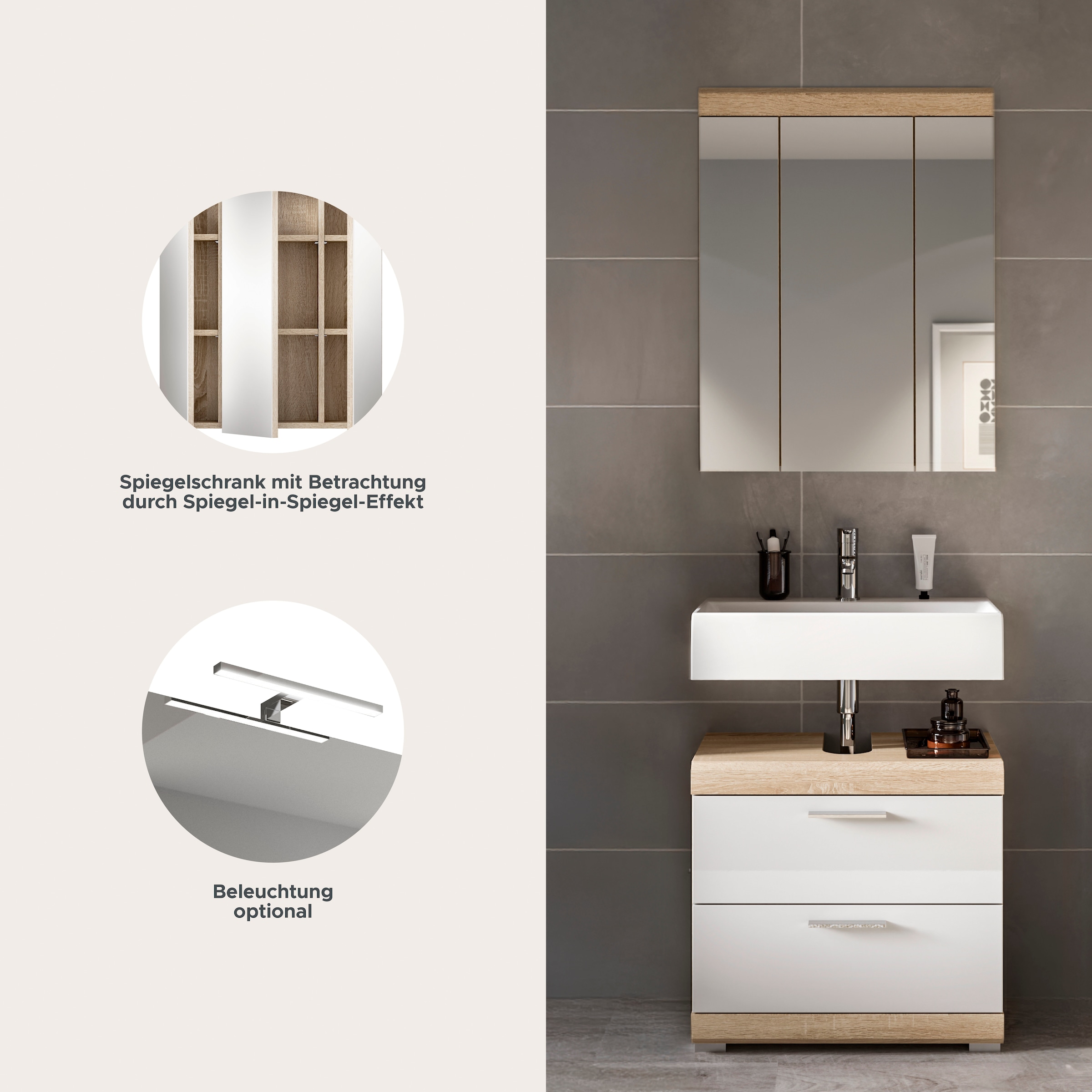 welltime Ensemble de meubles de salle de bain »SIENA, 2 tlg., bestehend aus: Waschbeckenunterschrank, Spiegelschrank« Ensemble, BEST-SELLER !, 2 cuis tlg.