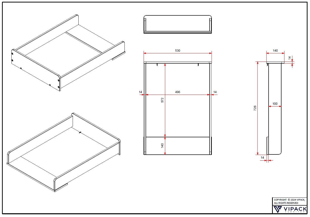 Vipack Commode »Amori mit 3 geräumigen Schubladen, hier haben Sie alles griffbereit« 2 cuis tlg. incl. plan à langer en pin massif, commode en MDF laqué blanc