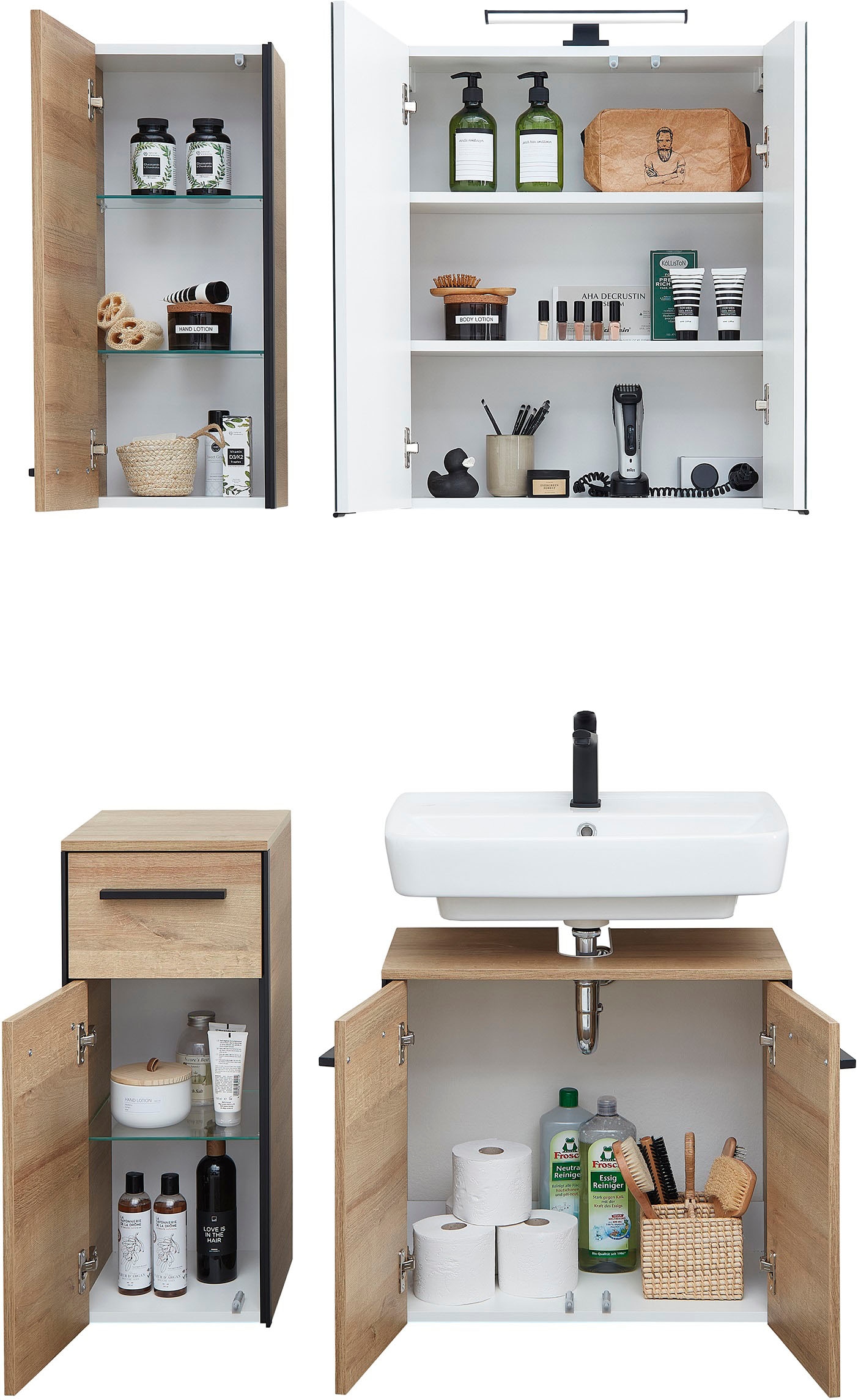 Saphir Ensemble de meubles de salle de bain »Quickset 395 4-teilig, Waschbeckenunterschrank mit LED-Spiegelschrank« 4 cuis tlg.